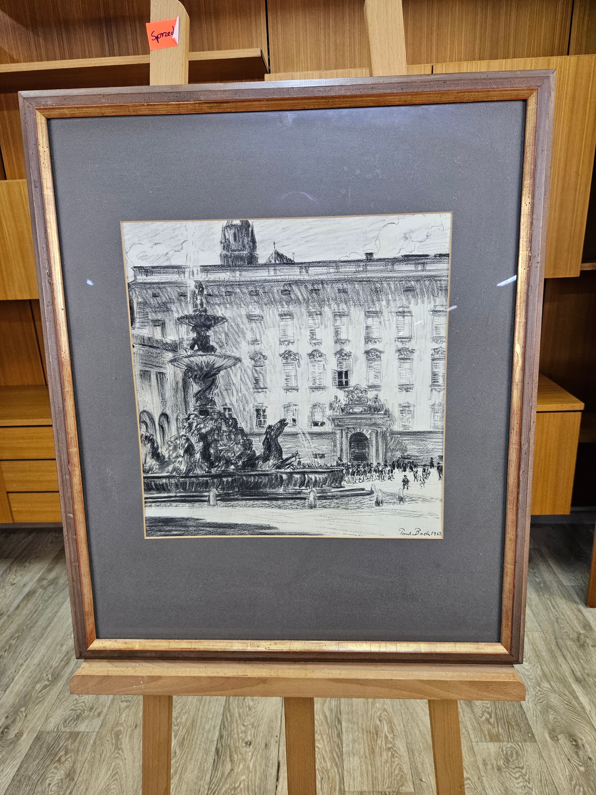 Rysunek Zum Salzburg, czarna kreda, papier, art. P. Bach, Niemcy, początek XX w. - 363564