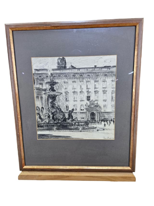 Rysunek Zum Salzburg, czarna kreda, papier, art. P. Bach, Niemcy, początek XX w. - WYMIARY