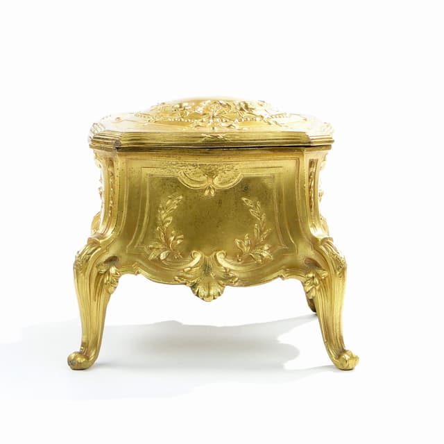 Pudełko na biżuterię, złoty metal, plusz czerwony, Francja, XIX w. - WYMIARY