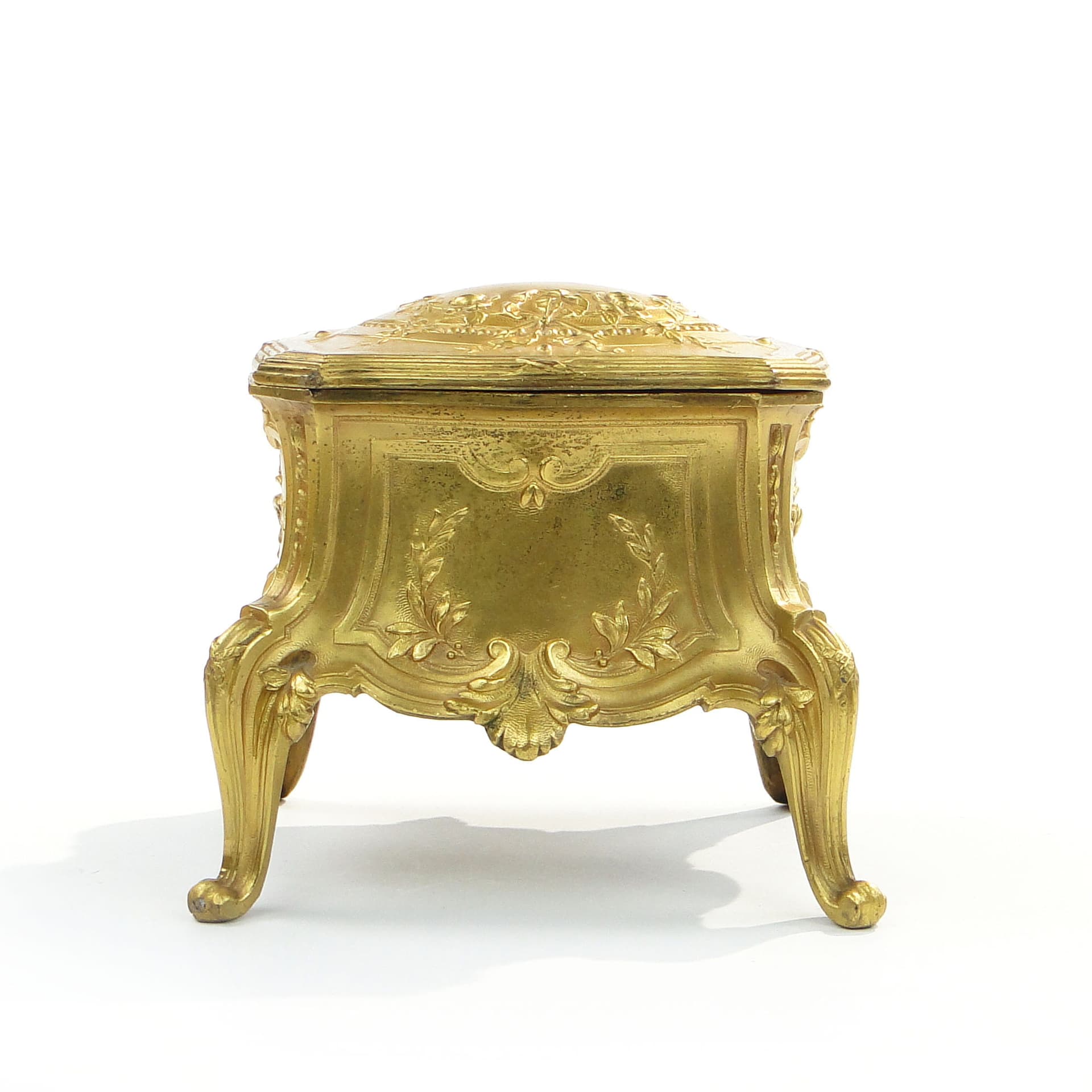 Pudełko na biżuterię, złoty metal, plusz czerwony, Francja, XIX w. - 363658