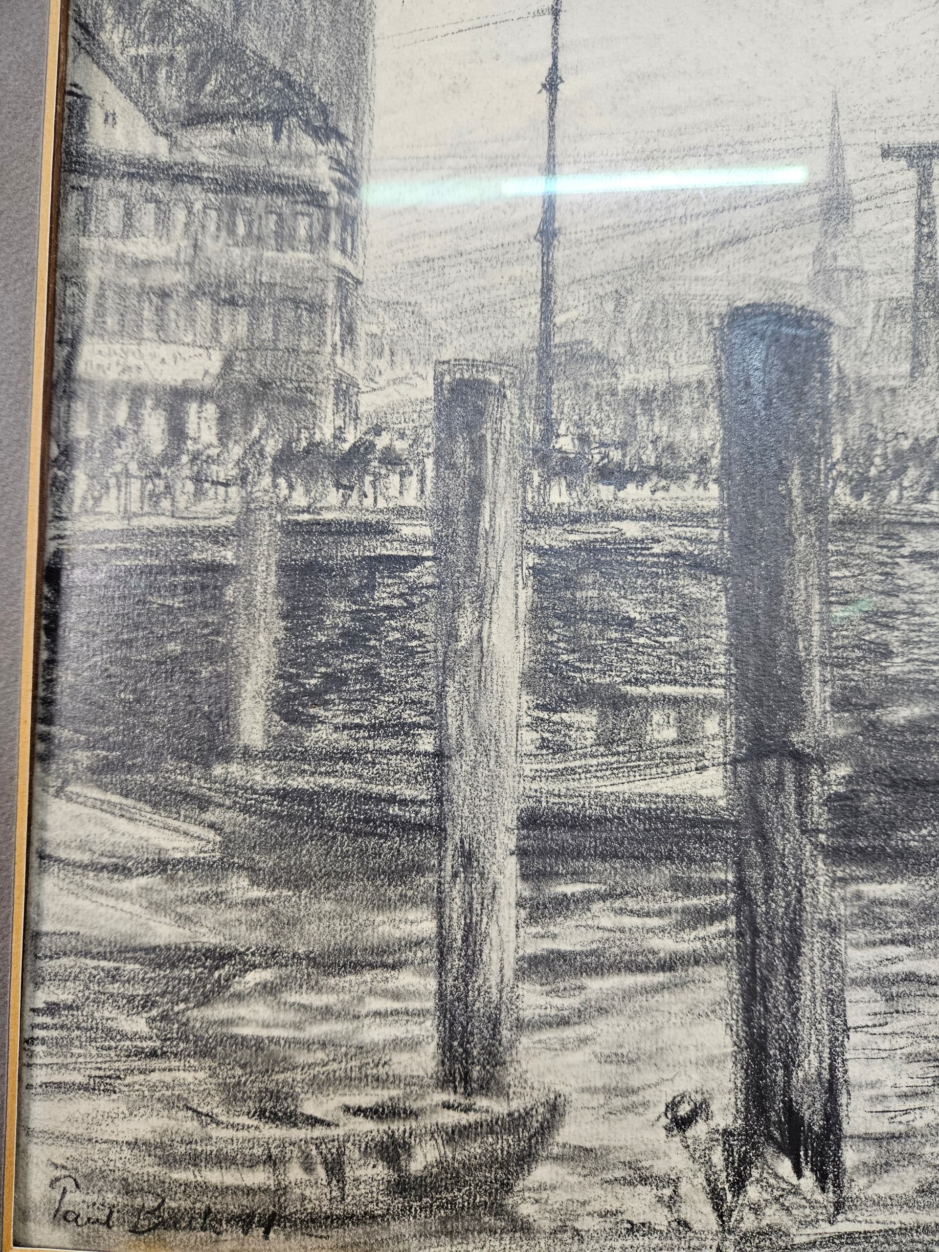 Rysunek Zum Hamburg Nr 8, czarna kreda, papier, art. P. Bach, Niemcy, początek XX w. - 363674