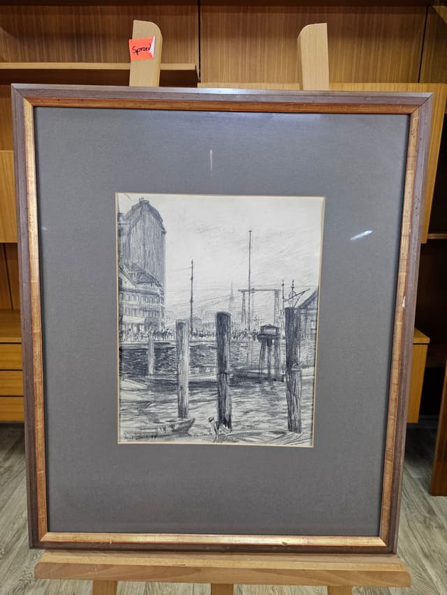 Rysunek Zum Hamburg Nr 8, czarna kreda, papier, art. P. Bach, Niemcy, początek XX w. - WYMIARY