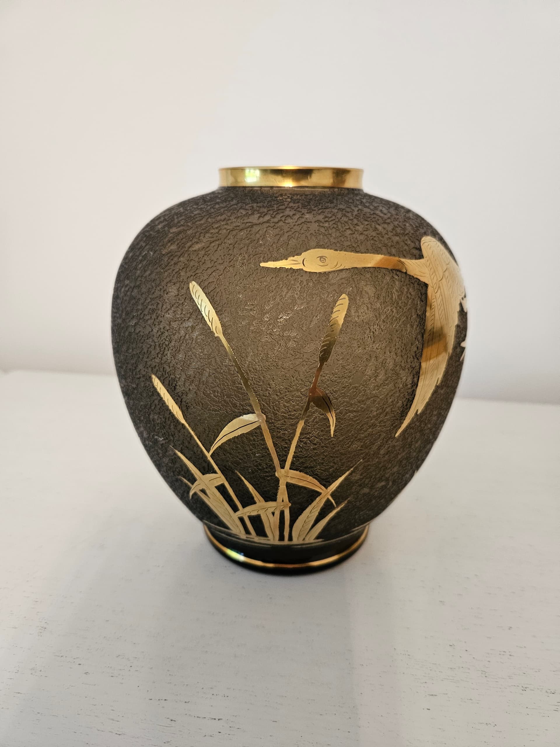 Vase, etched grey glass, gilded, by A. Taube, Füge & Taube, Germany, 1960s. - 363685