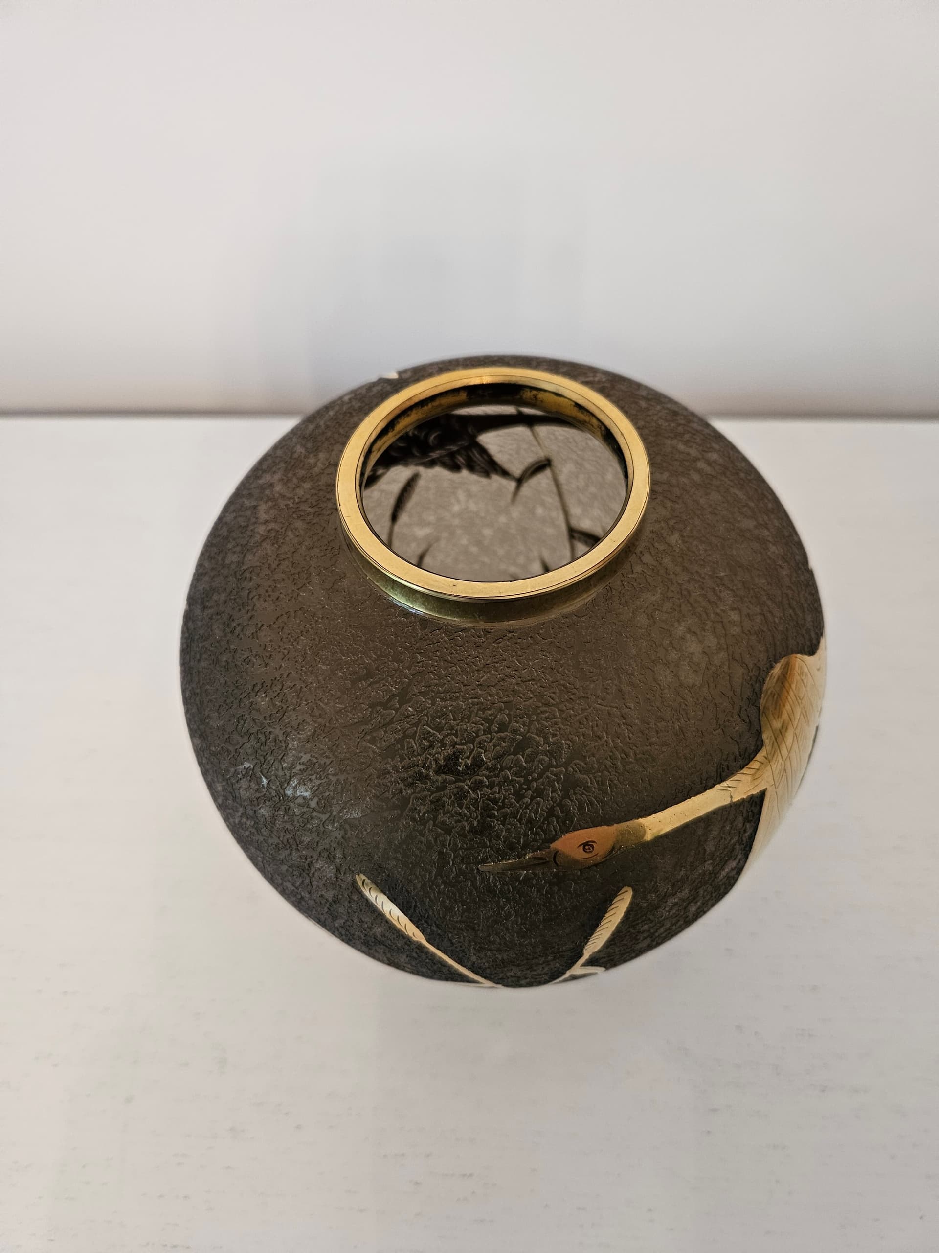 Vase, etched grey glass, gilded, by A. Taube, Füge & Taube, Germany, 1960s. - 363692