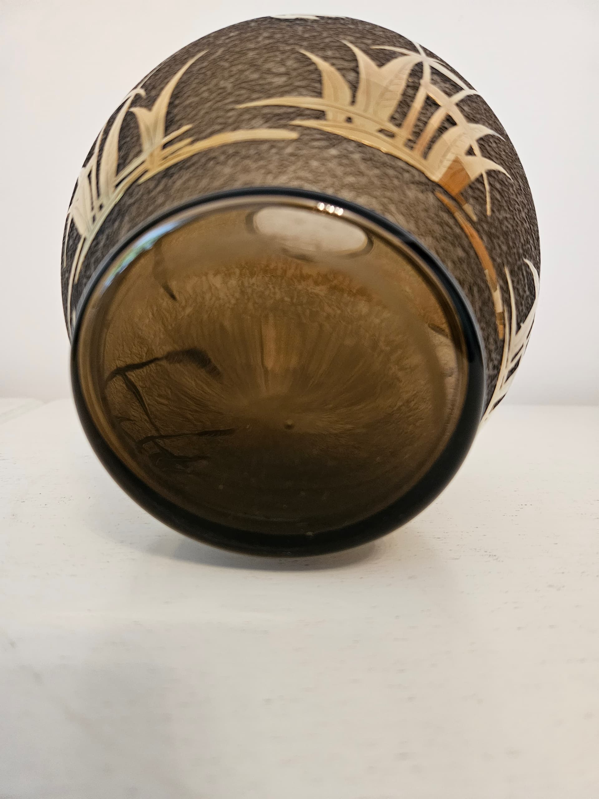 Vase, etched grey glass, gilded, by A. Taube, Füge & Taube, Germany, 1960s. - 363690