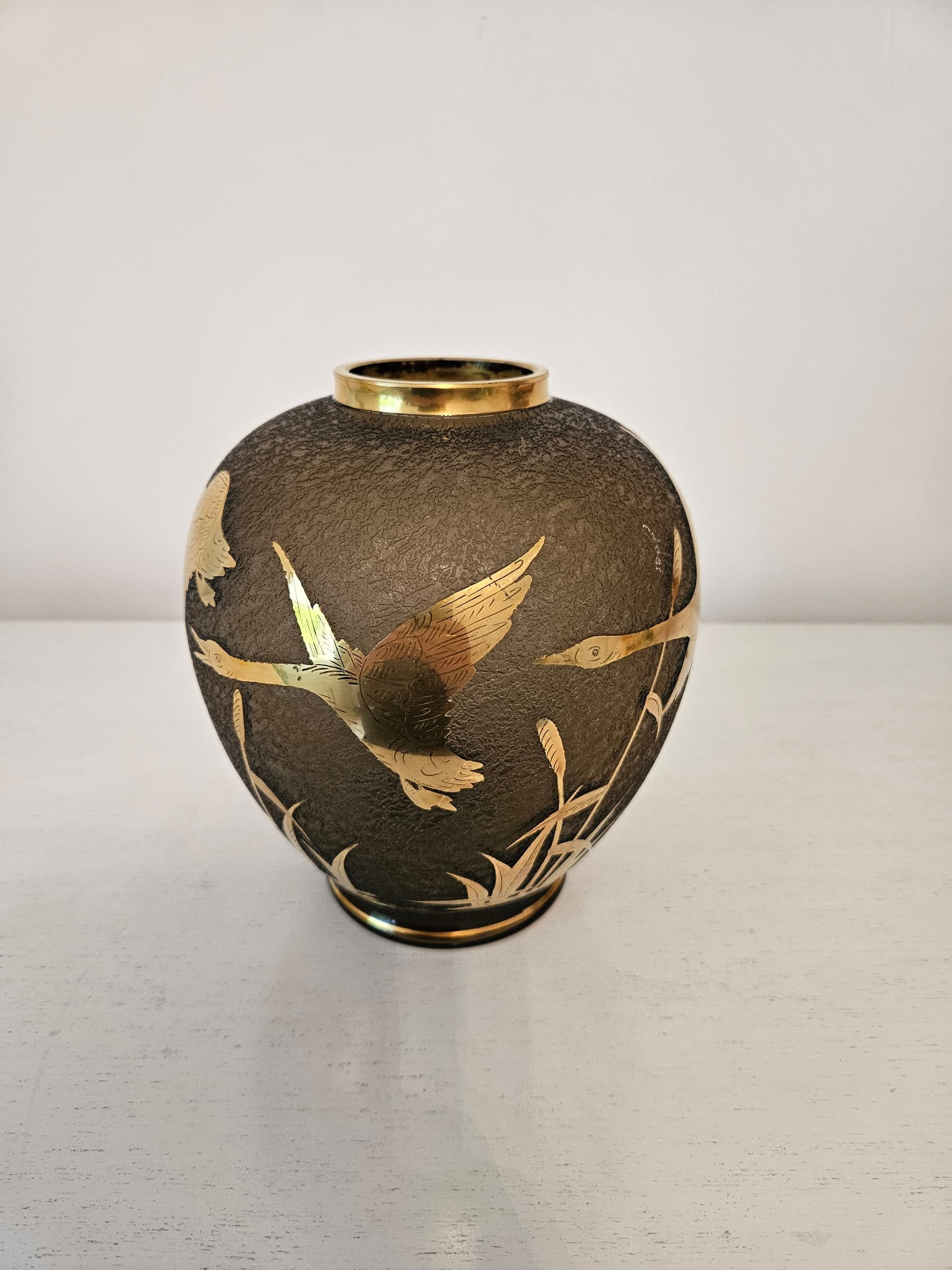 Vase, etched grey glass, gilded, by A. Taube, Füge & Taube, Germany, 1960s. - 363691