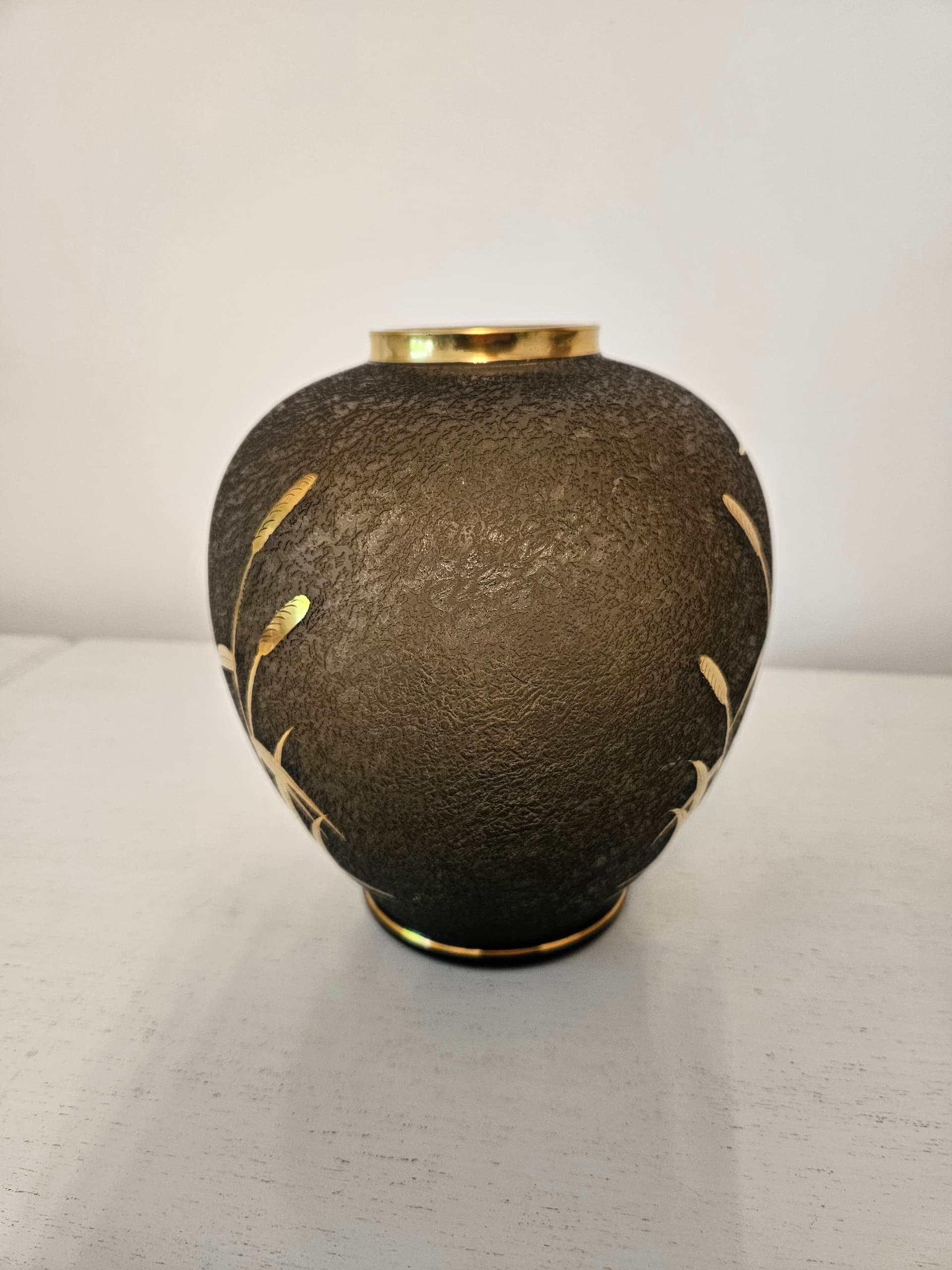 Vase, etched grey glass, gilded, by A. Taube, Füge & Taube, Germany, 1960s. - 363687