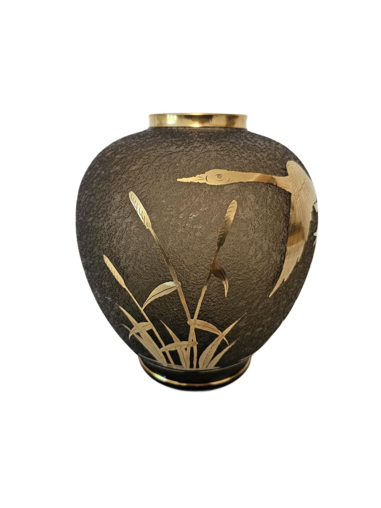 Vase, etched grey glass, gilded, by A. Taube, Füge & Taube, Germany, 1960s.