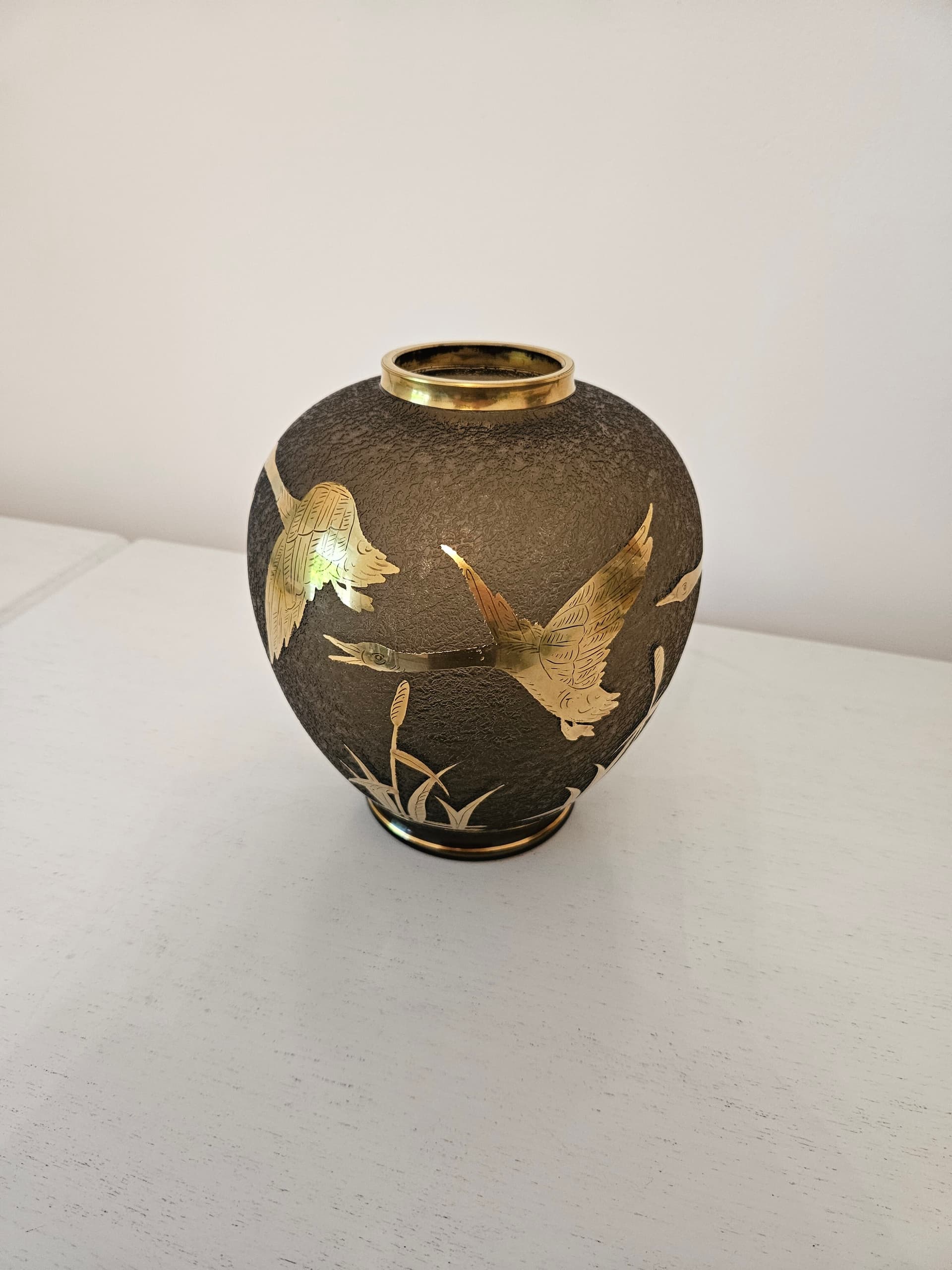 Vase, etched grey glass, gilded, by A. Taube, Füge & Taube, Germany, 1960s. - 363693
