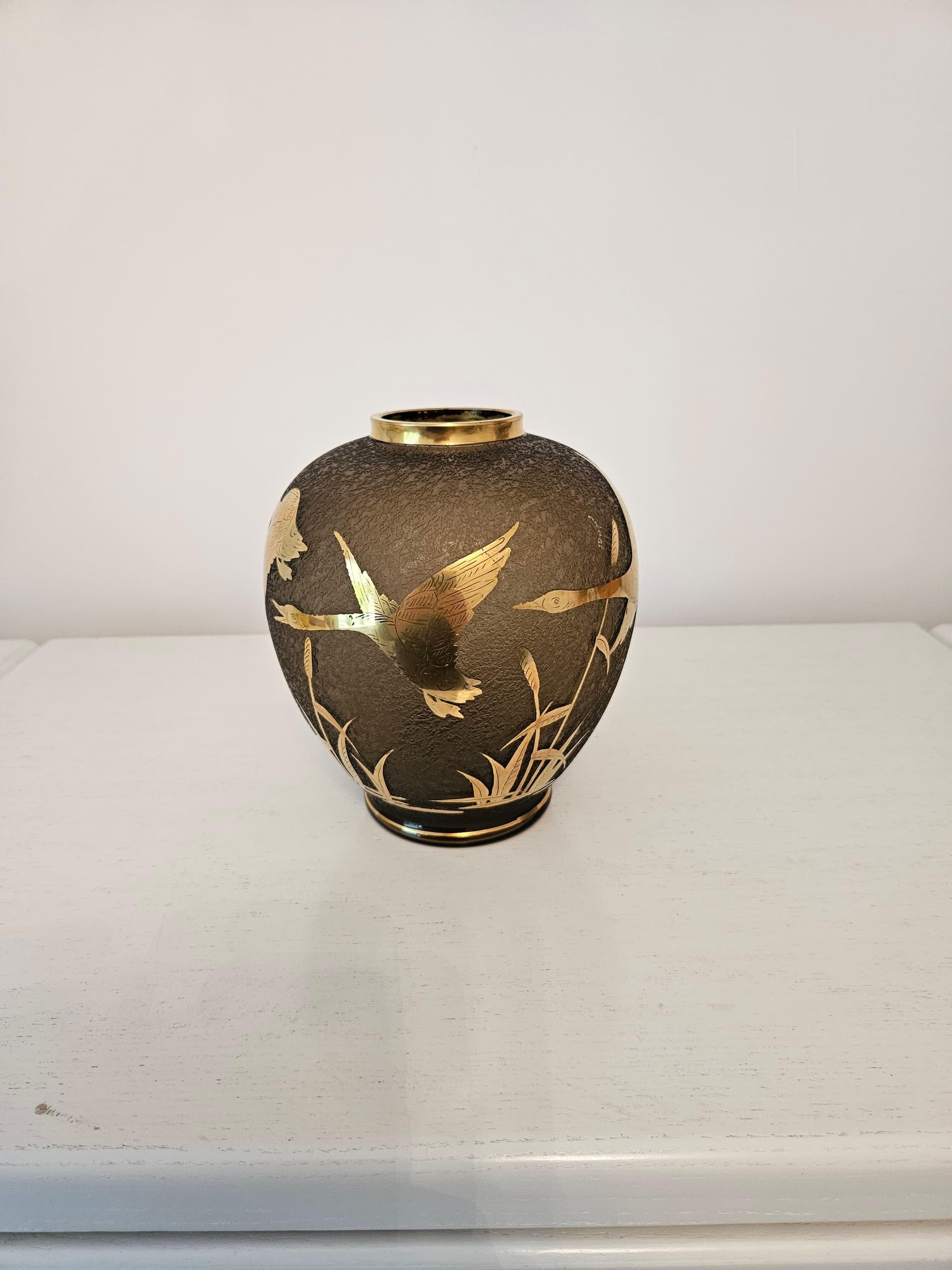 Vase, etched grey glass, gilded, by A. Taube, Füge & Taube, Germany, 1960s. - 363684