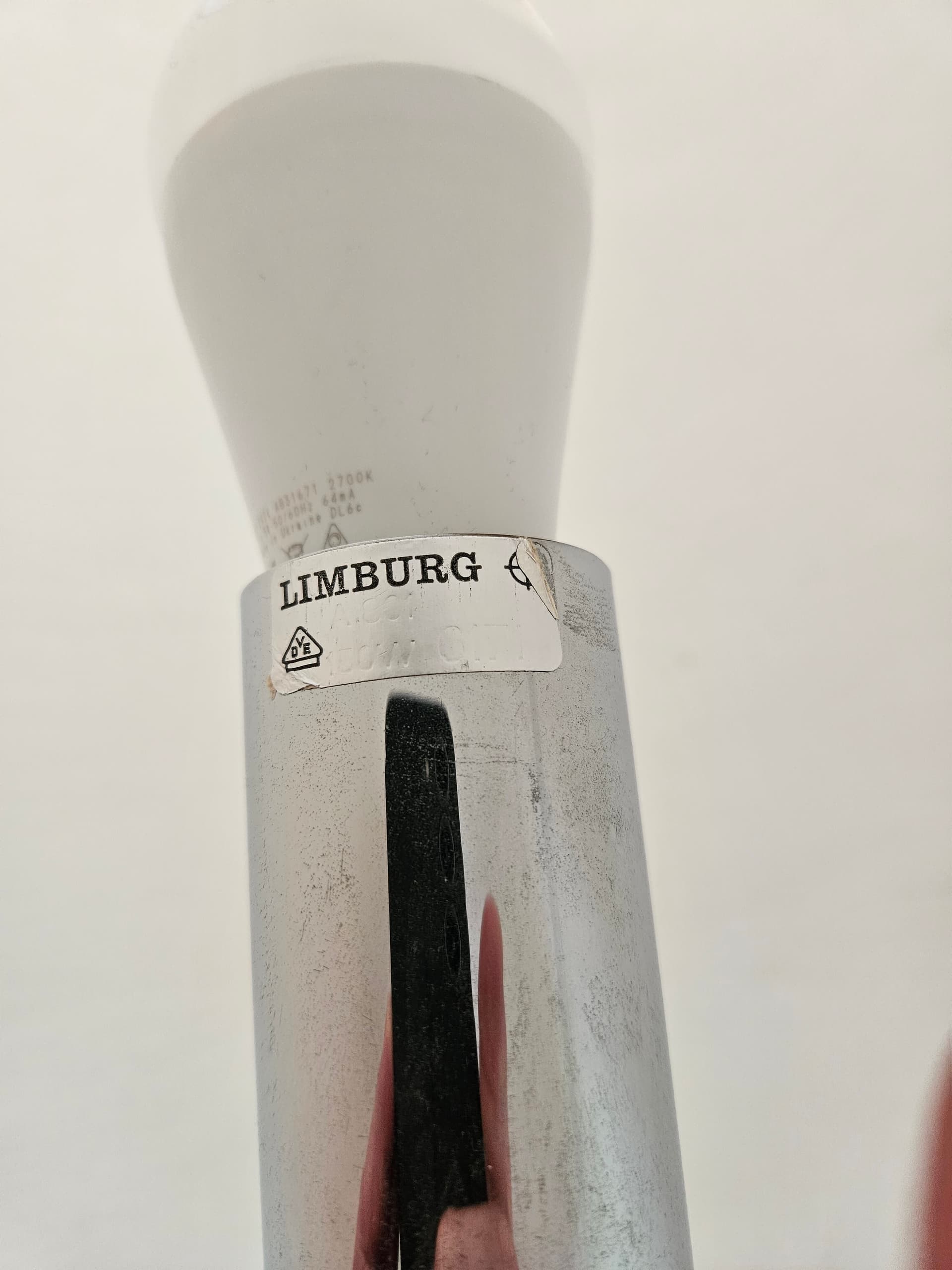 Table lamp, matte grey glass, chrome steel, Limburg, Germany, 1970s. - 363716