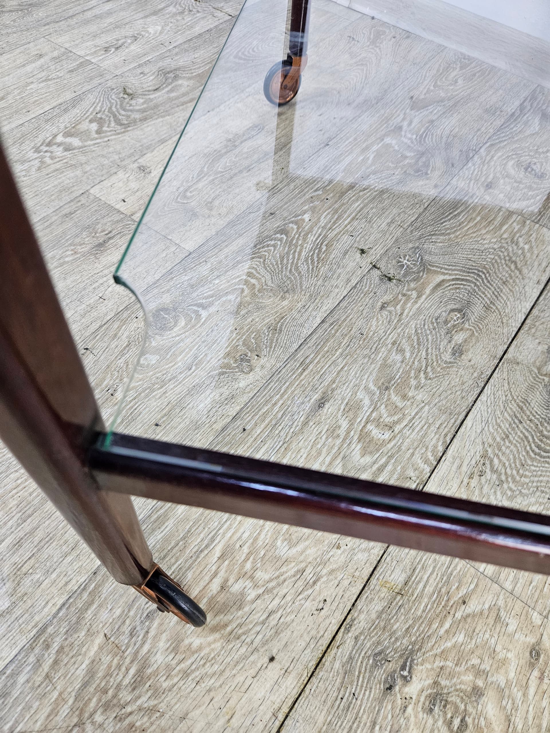 Bar cart, brown wood, glass, France, 1960s - 363791