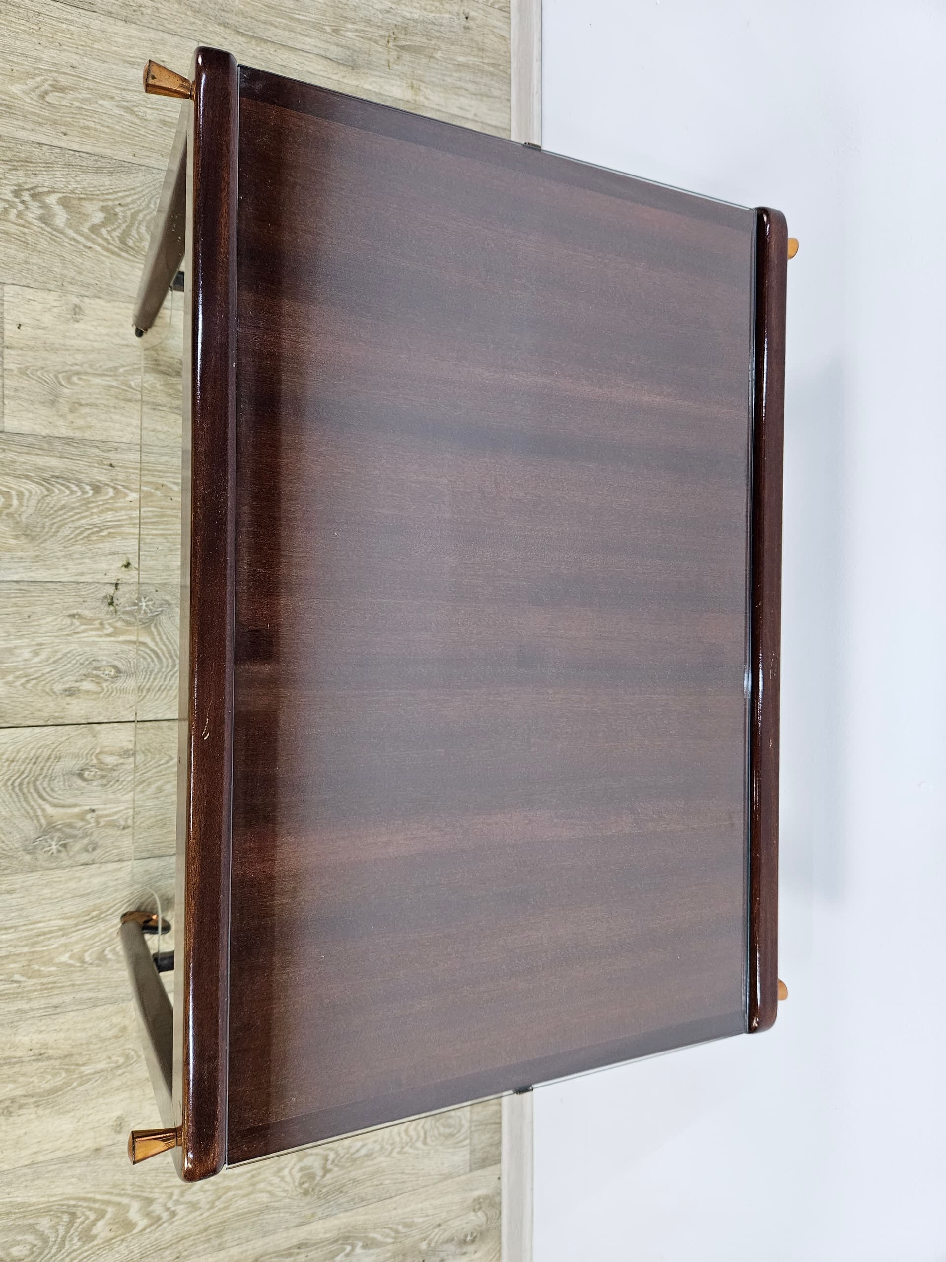 Bar cart, brown wood, glass, France, 1960s - 363790
