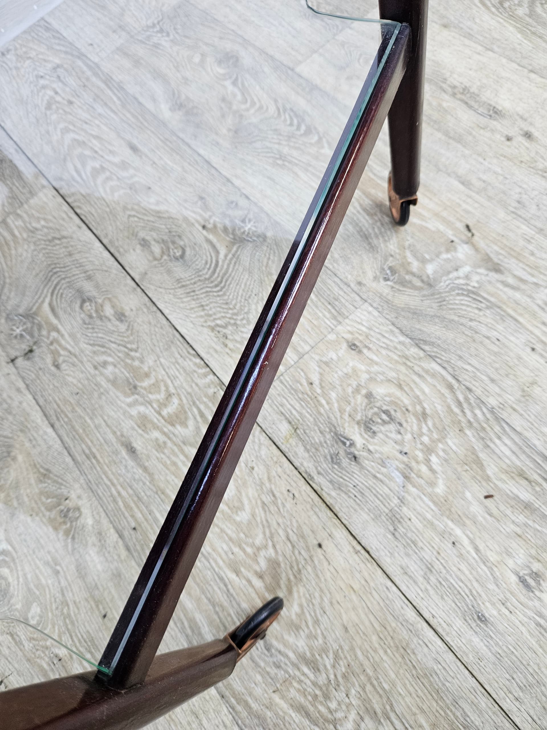 Bar cart, brown wood, glass, France, 1960s - 363796