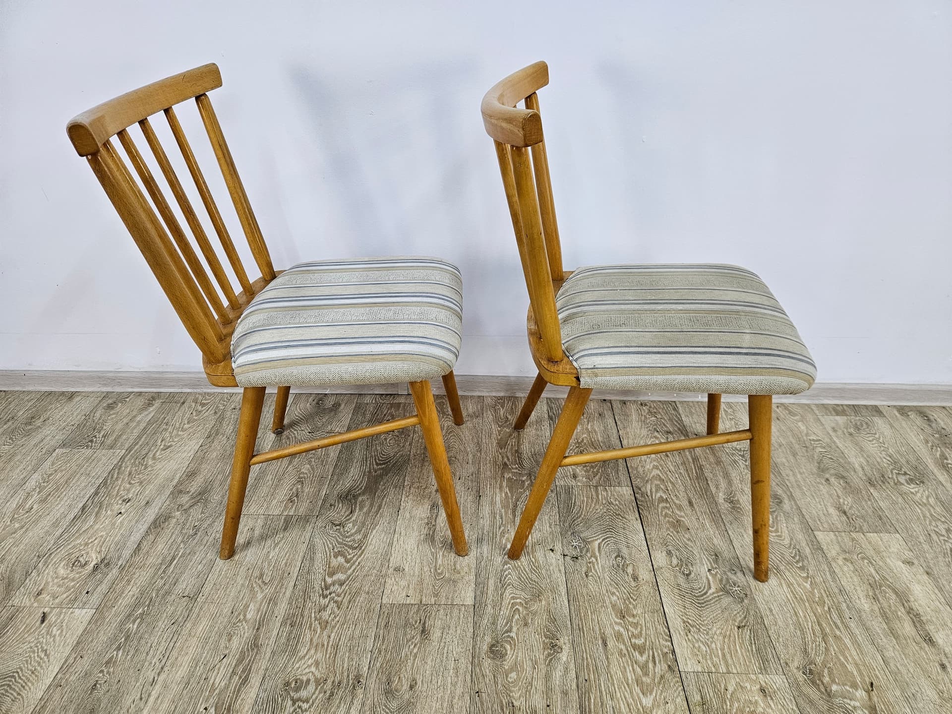 Pair of chairs, brown wood, beige fabric, Germany, 1960s - 363817