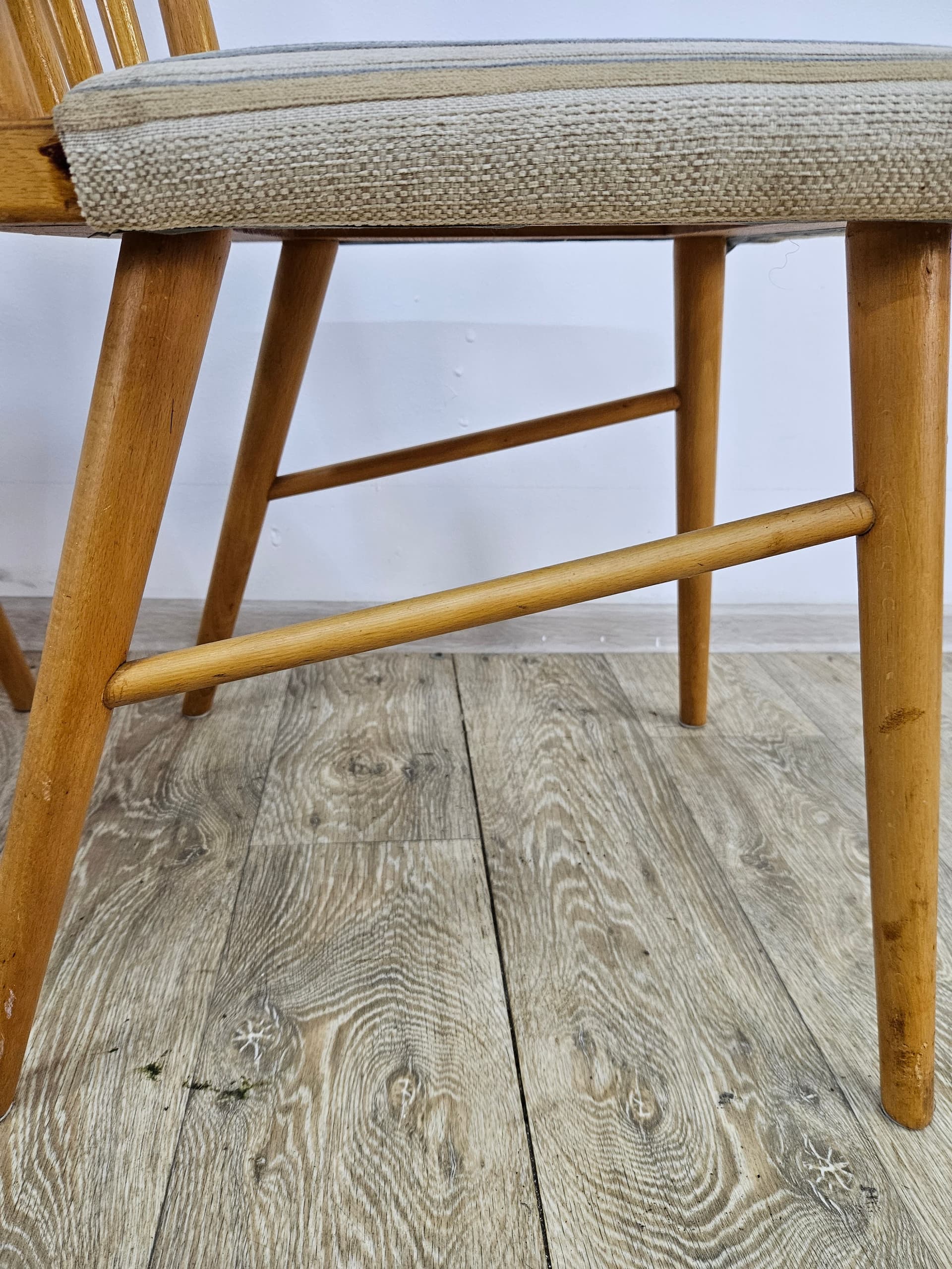 Pair of chairs, brown wood, beige fabric, Germany, 1960s - 363812