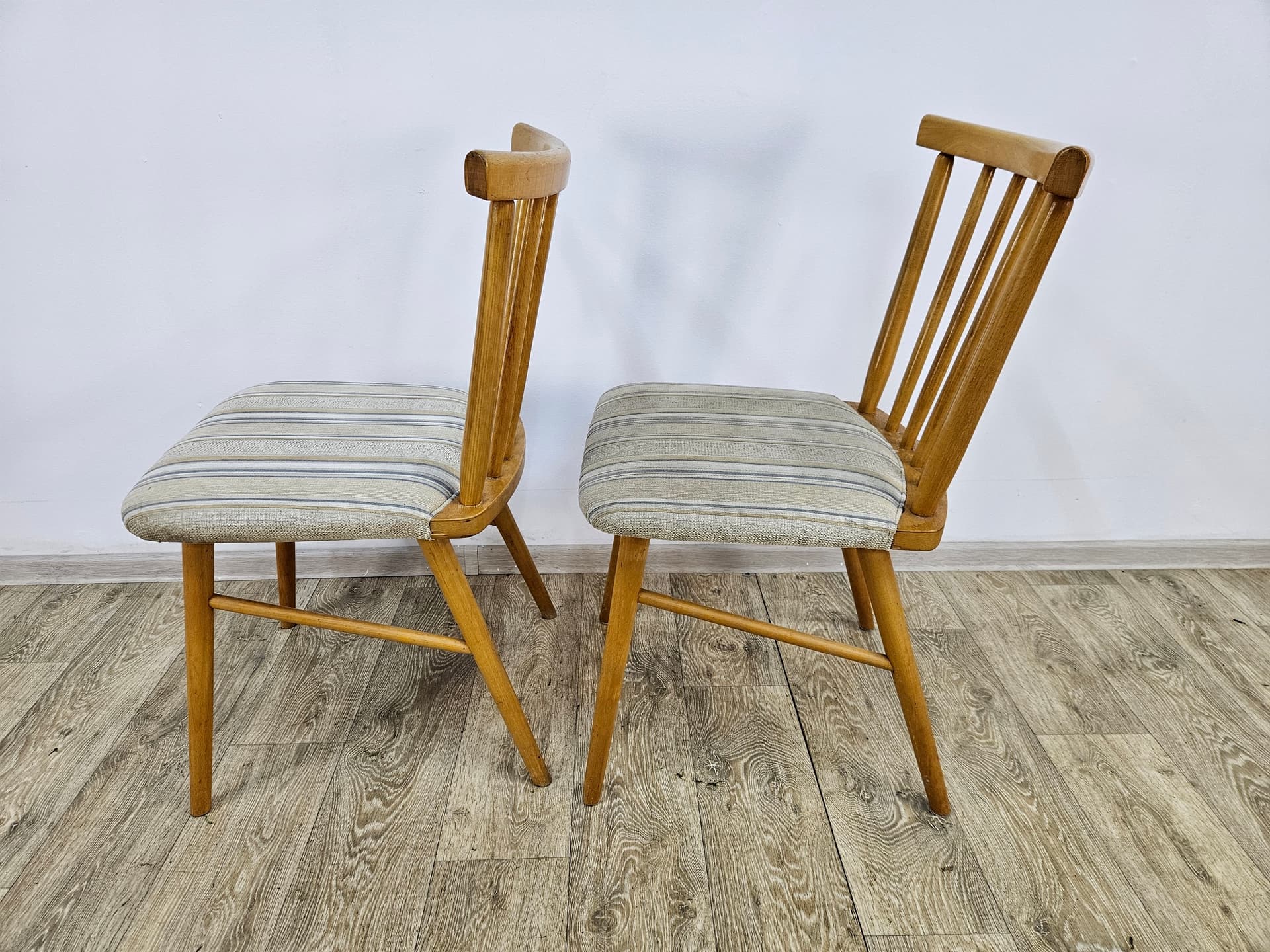 Pair of chairs, brown wood, beige fabric, Germany, 1960s - 363823