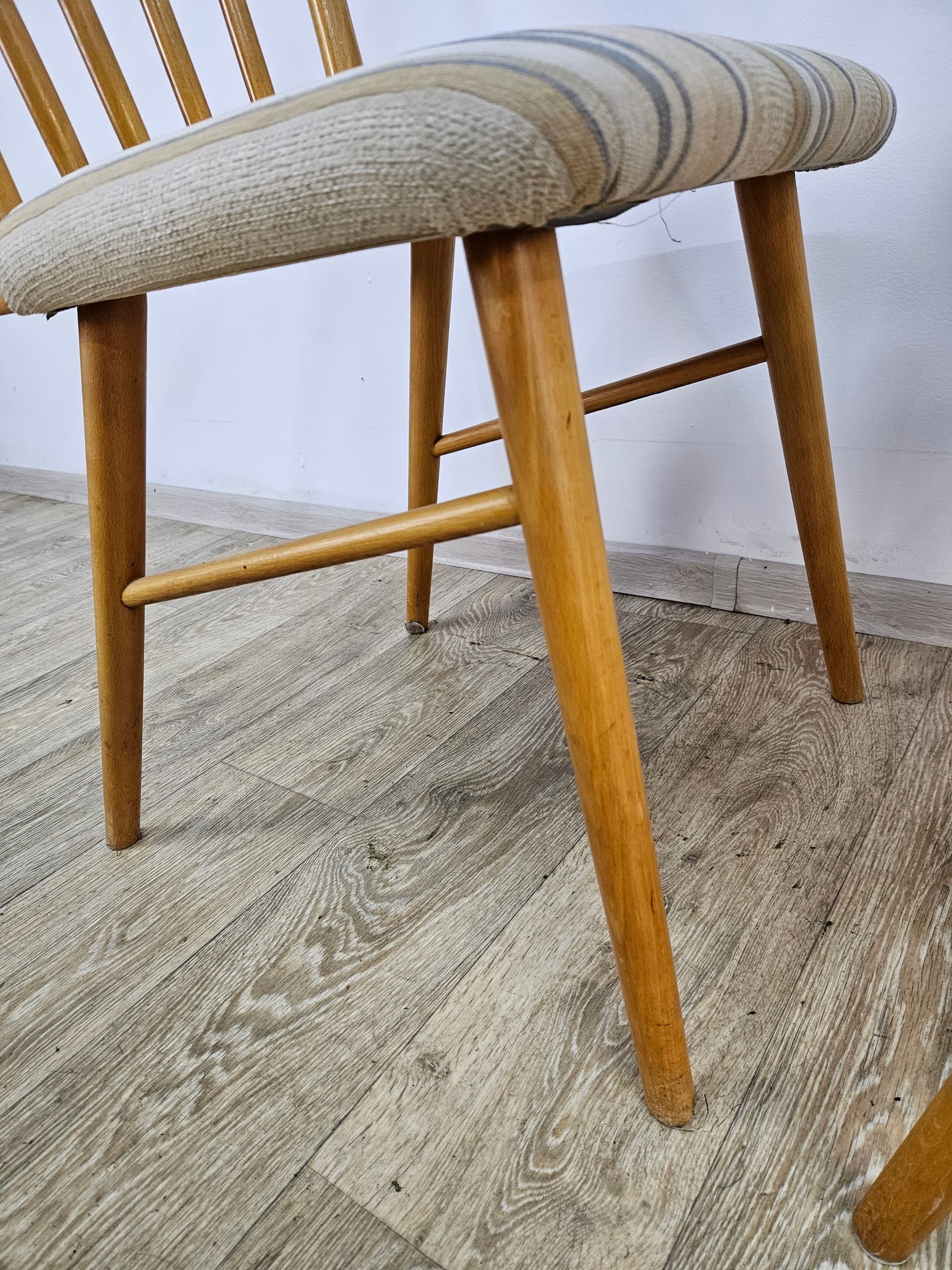 Pair of chairs, brown wood, beige fabric, Germany, 1960s - 363816