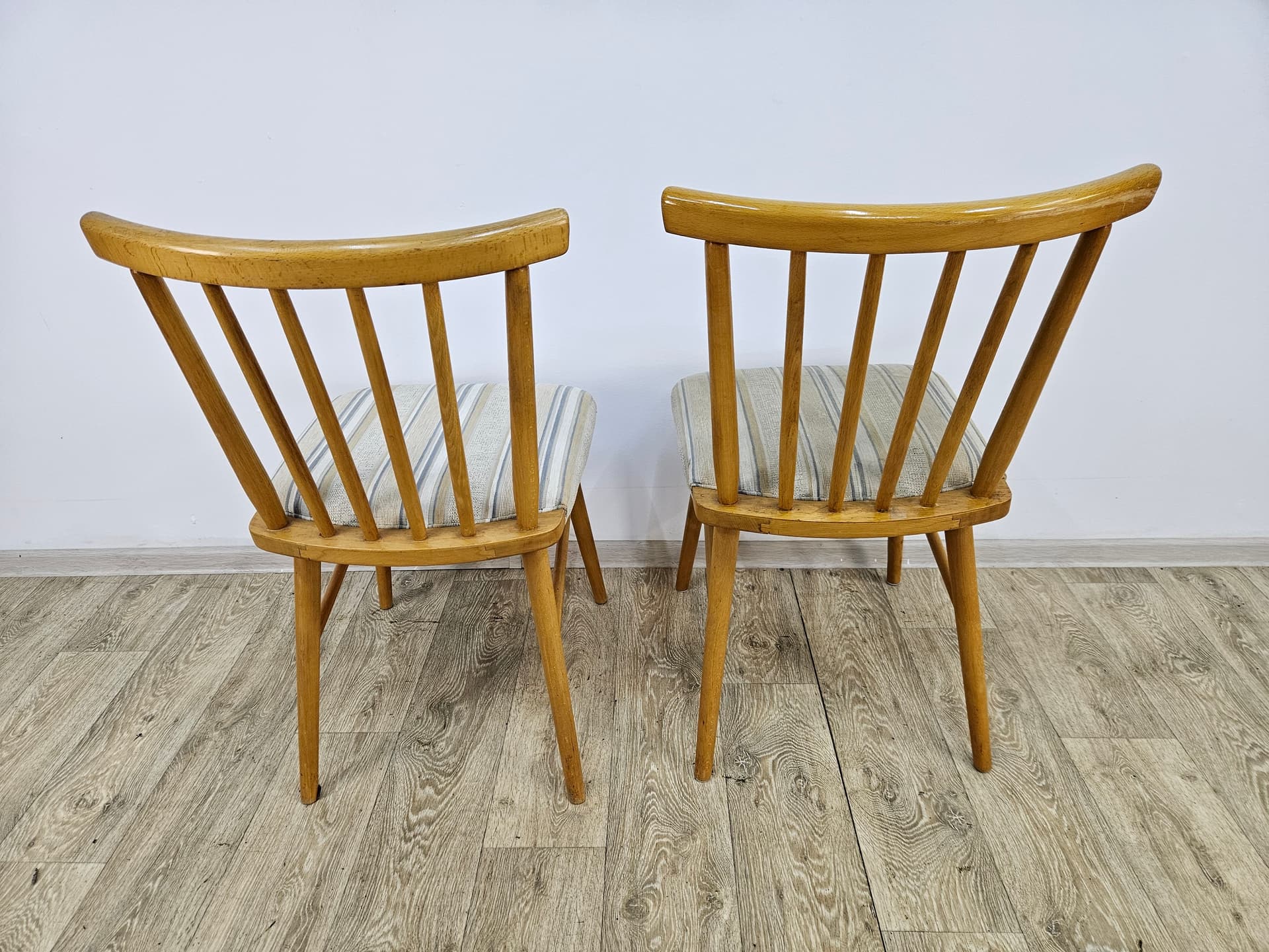 Pair of chairs, brown wood, beige fabric, Germany, 1960s - 363815