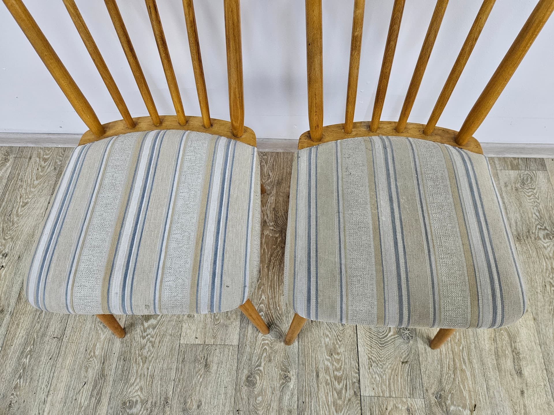 Pair of chairs, brown wood, beige fabric, Germany, 1960s - 363824