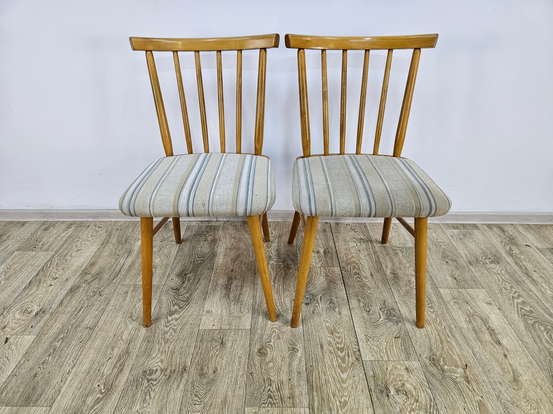 Pair of chairs, brown wood, beige fabric, Germany, 1960s - 363814