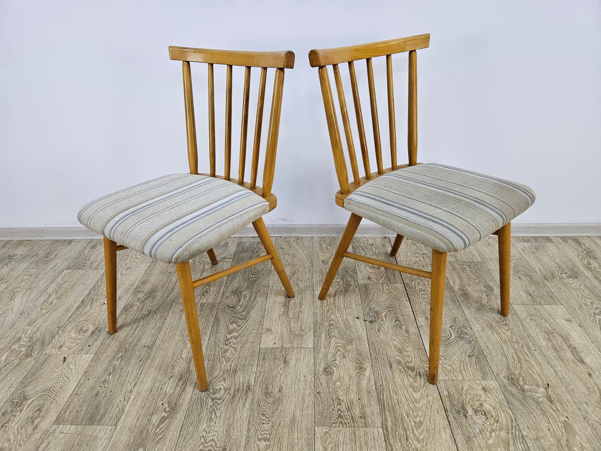 Pair of chairs, brown wood, beige fabric, Germany, 1960s - 363820