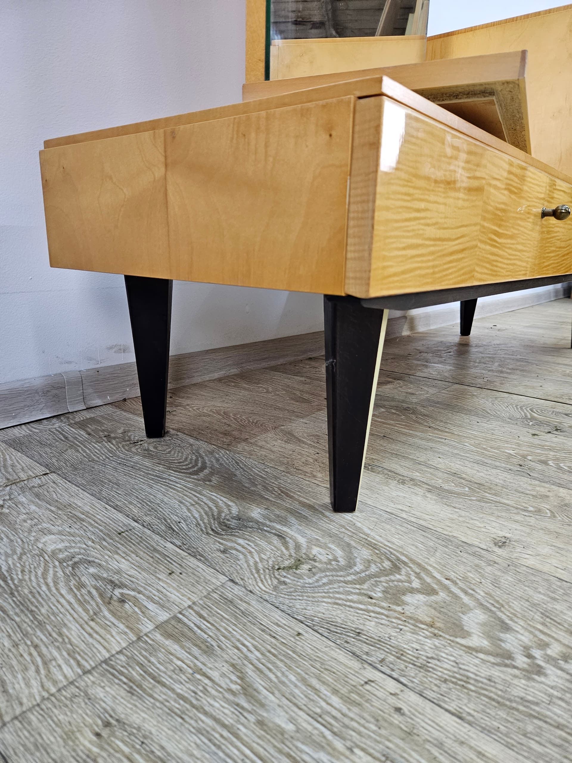 Dressing Table, light birch, dark brown wood, glass, Germany, 1960s. - 363837