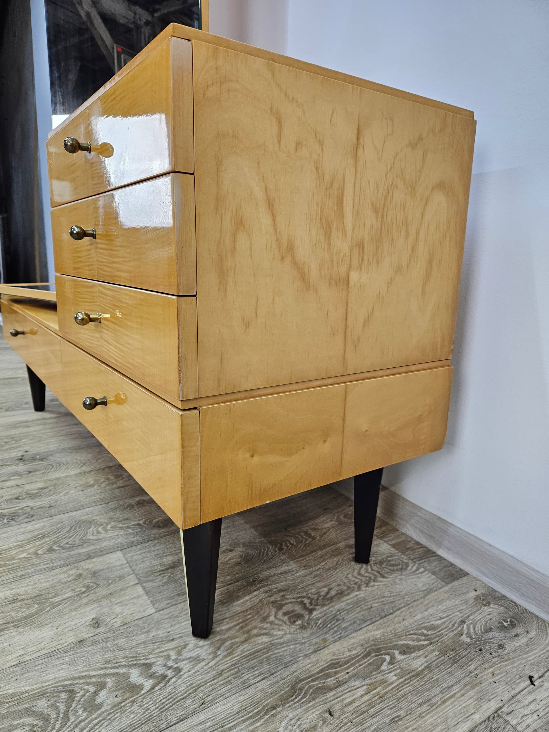 Dressing Table, light birch, dark brown wood, glass, Germany, 1960s. - 363836