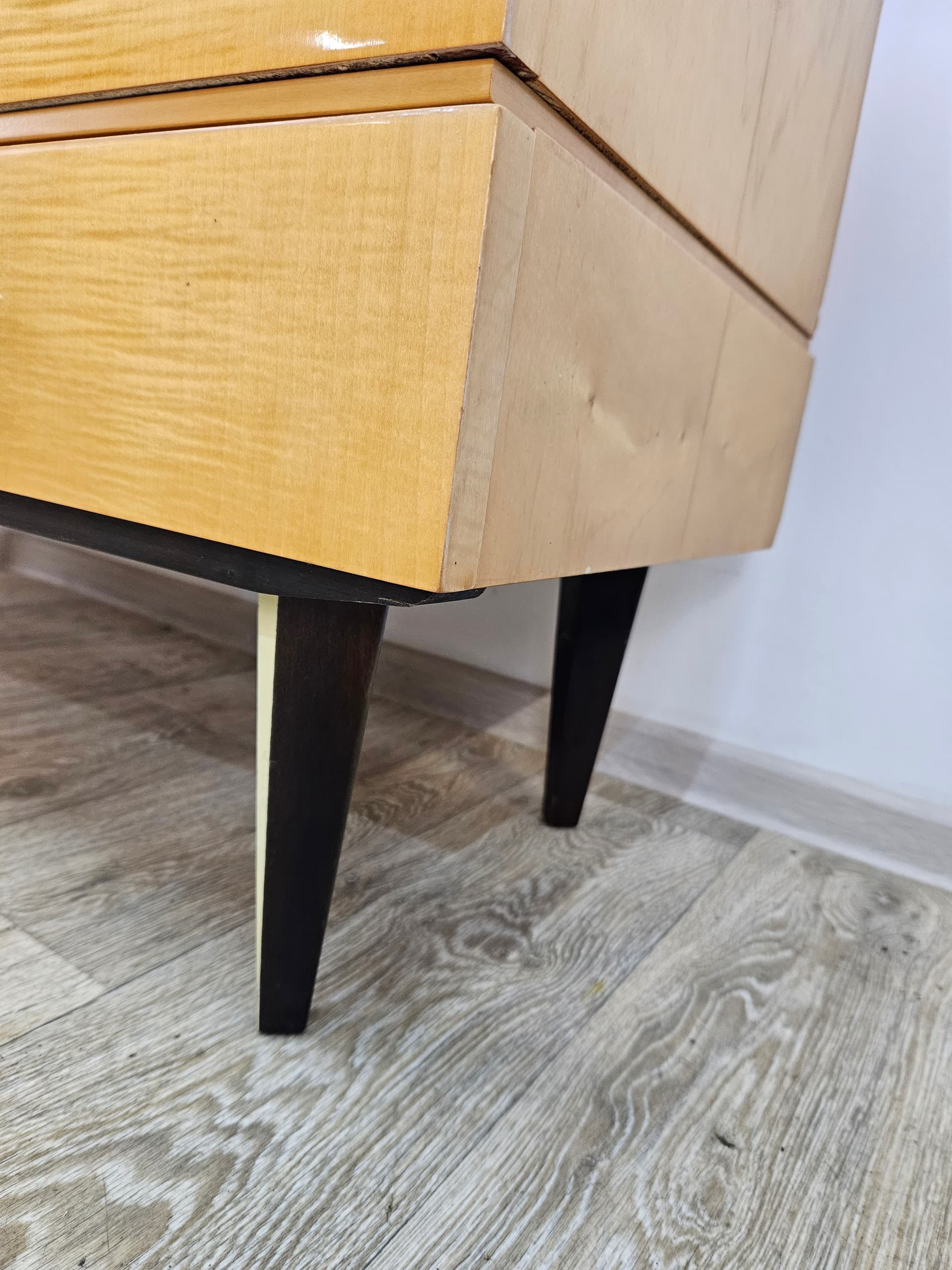 Dressing Table, light birch, dark brown wood, glass, Germany, 1960s. - 363827