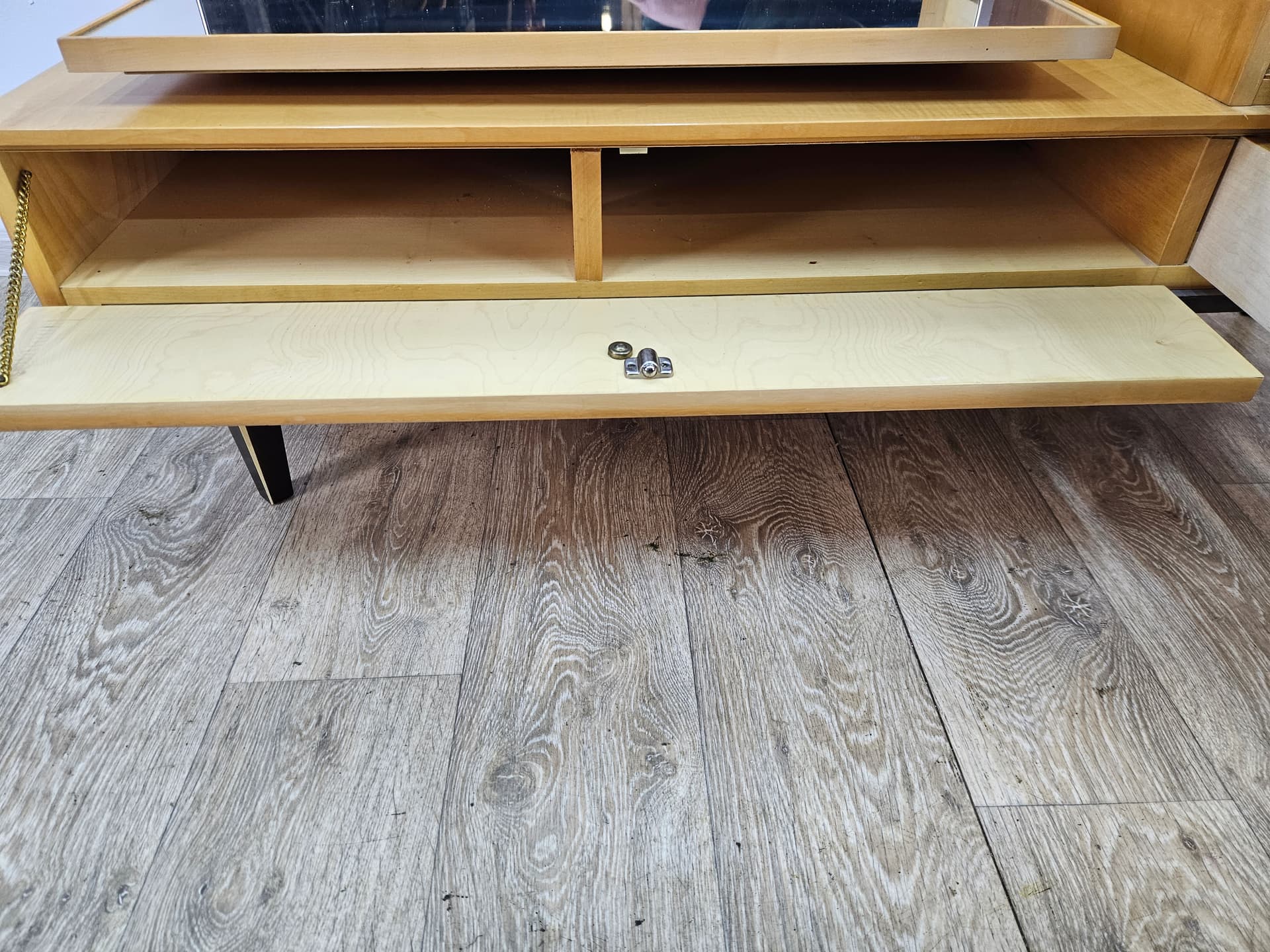 Dressing Table, light birch, dark brown wood, glass, Germany, 1960s. - 363830
