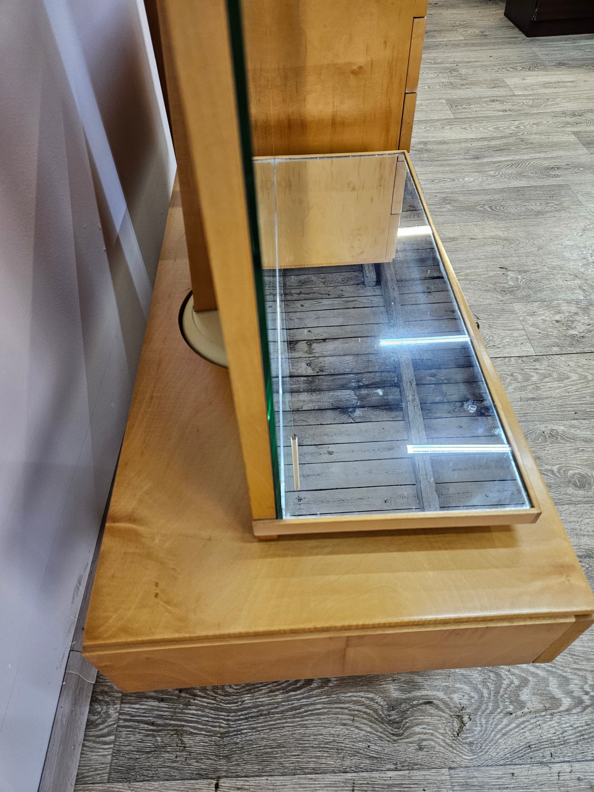 Dressing Table, light birch, dark brown wood, glass, Germany, 1960s. - 363826
