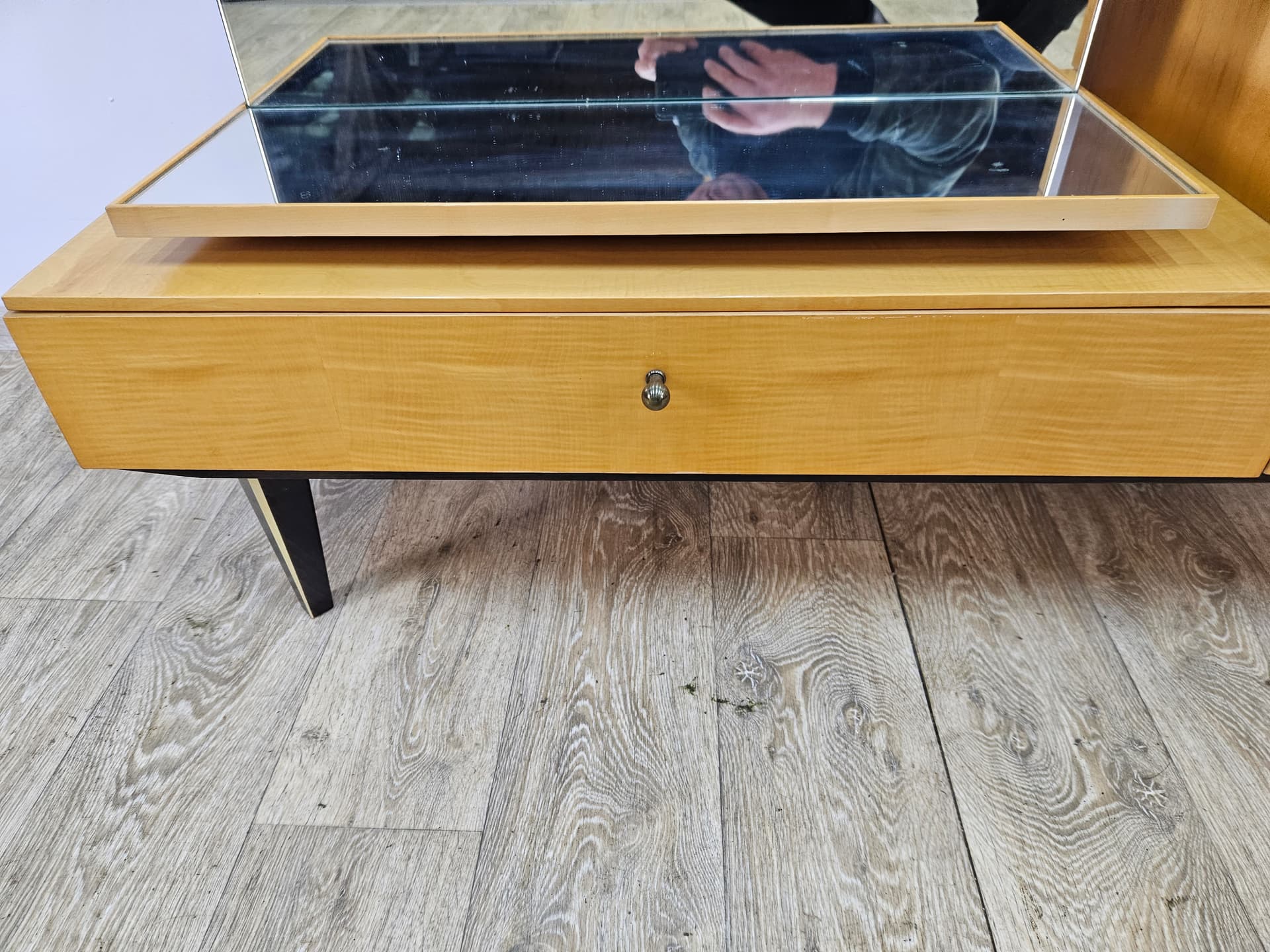 Dressing Table, light birch, dark brown wood, glass, Germany, 1960s. - 363828
