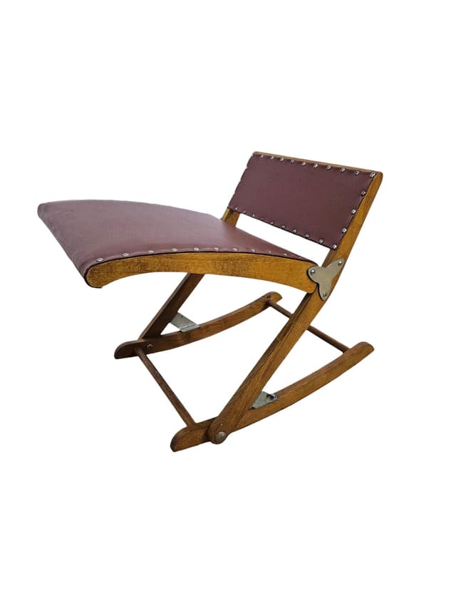 Folding footstool, brown, wood faux leather, Austria, 1970s - DIMENSION