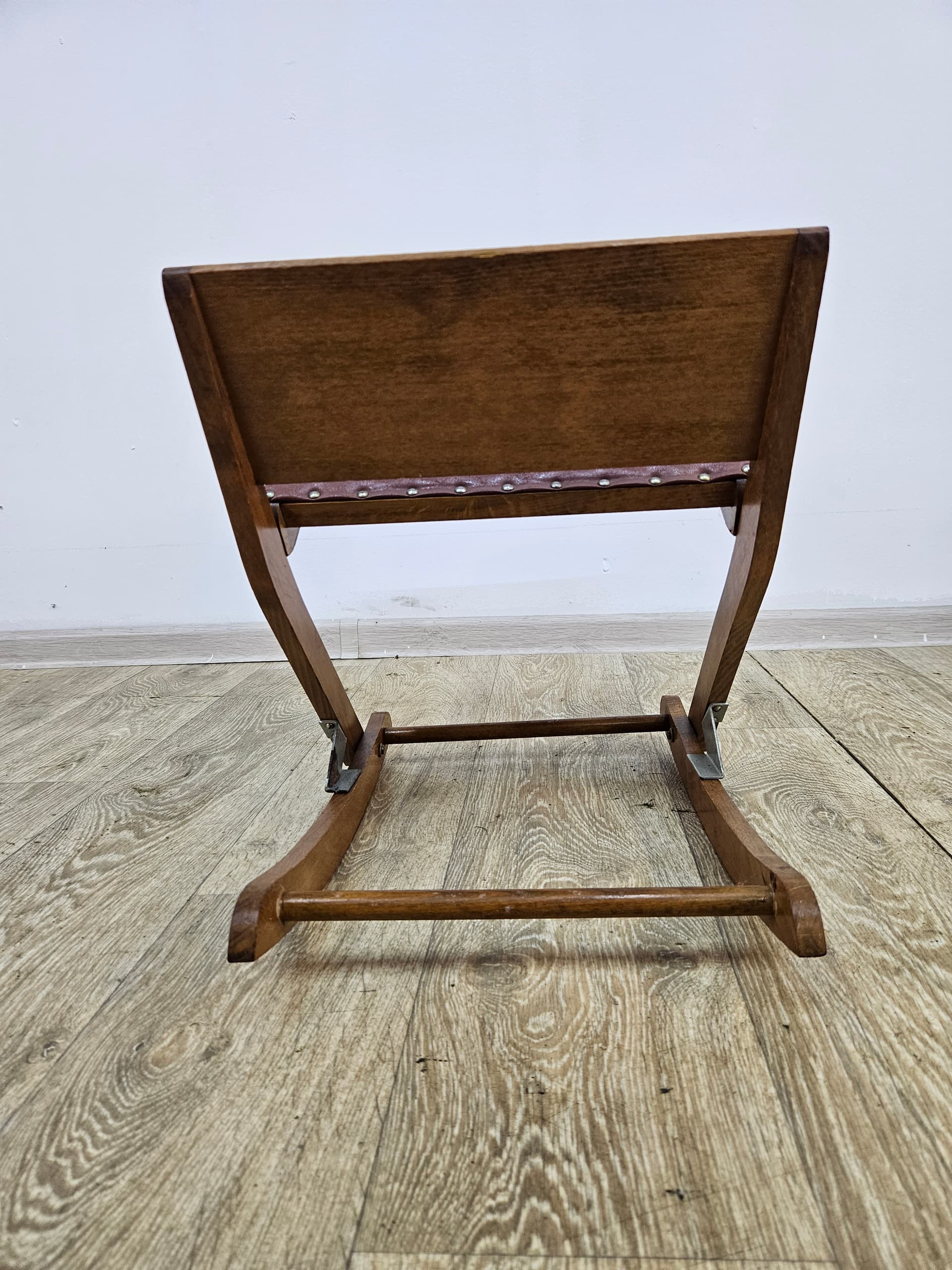 Folding footstool, brown, wood faux leather, Austria, 1970s - 363846