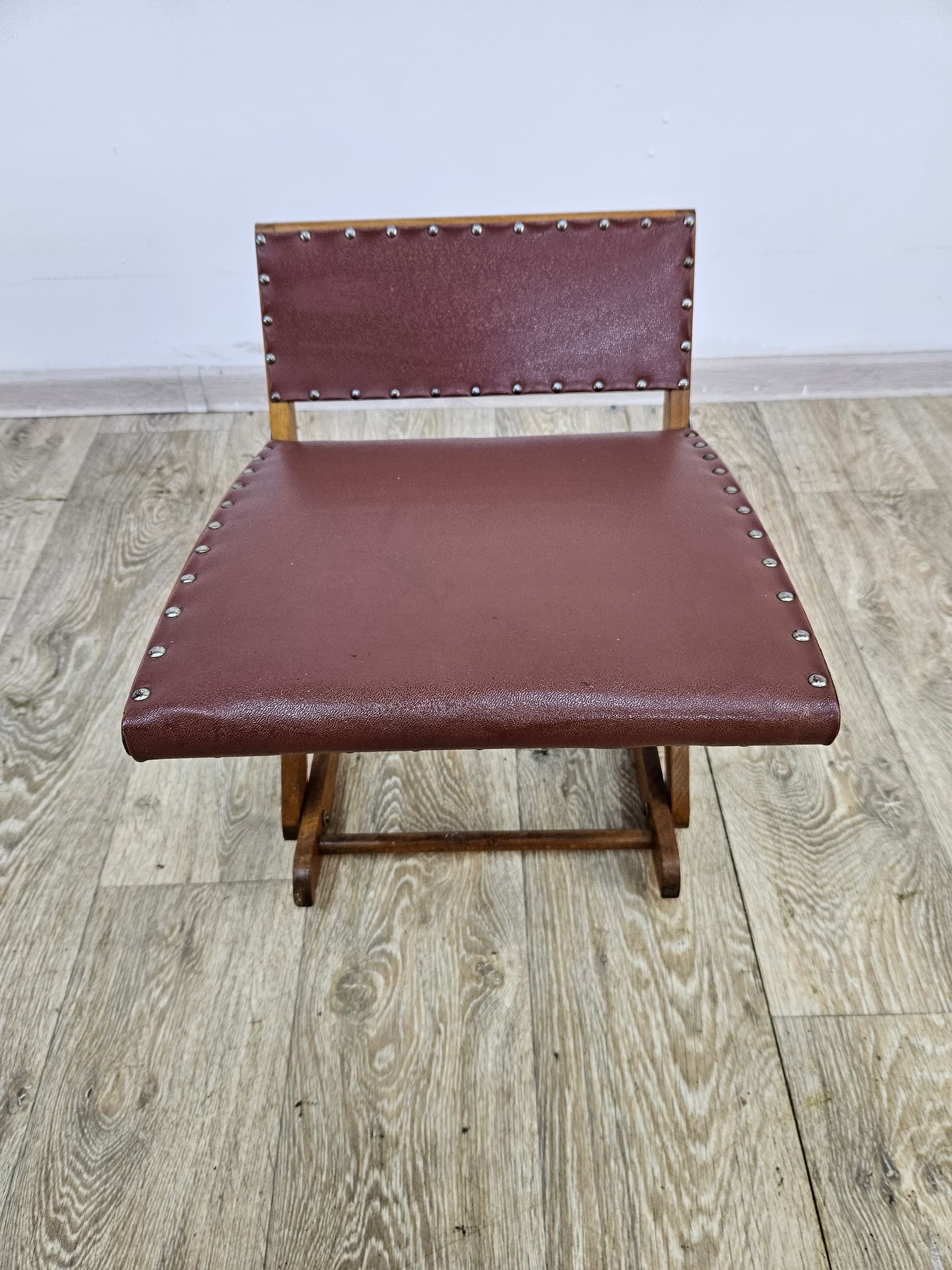 Folding footstool, brown, wood faux leather, Austria, 1970s - 363843