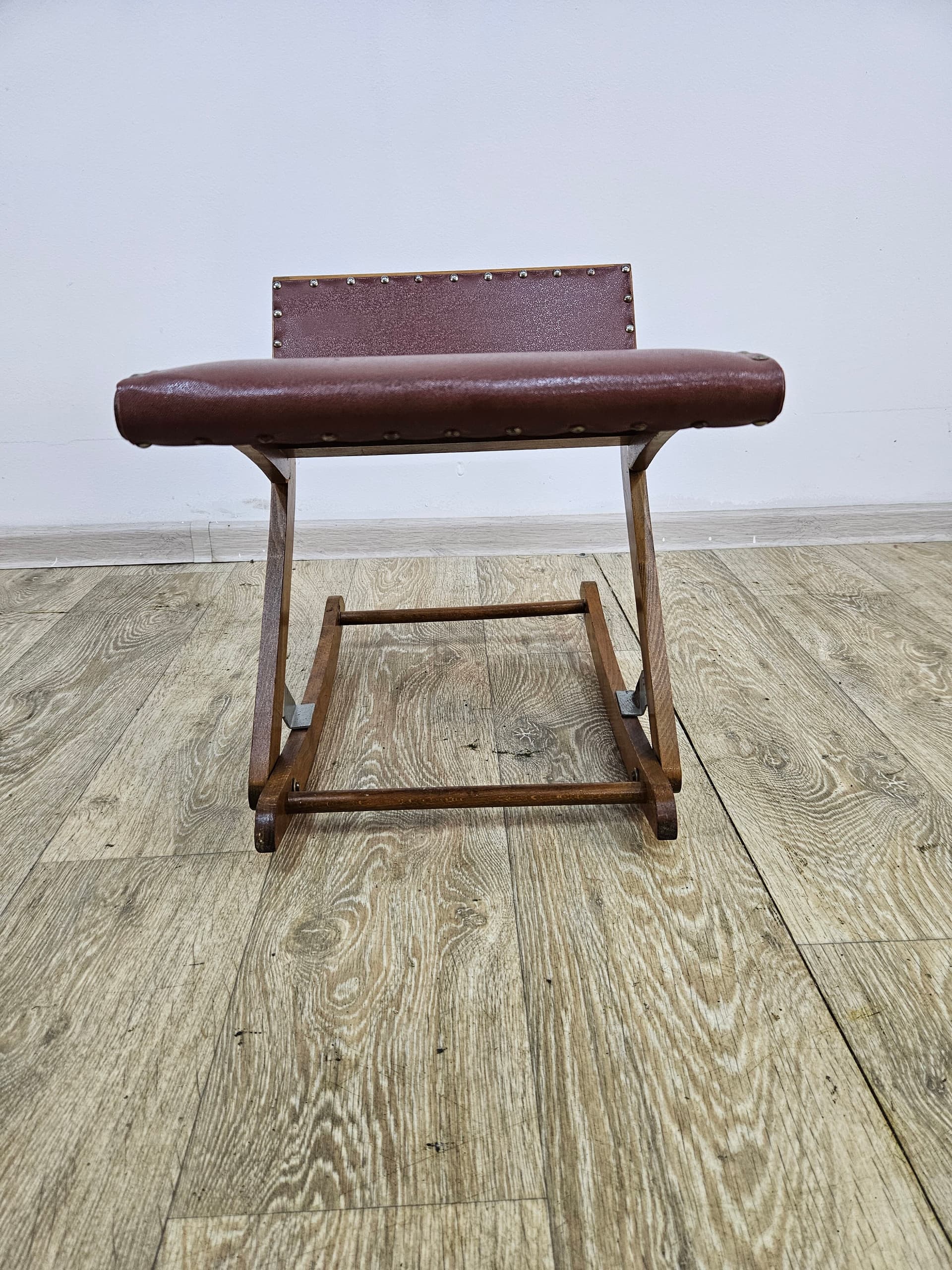 Folding footstool, brown, wood faux leather, Austria, 1970s - 363845