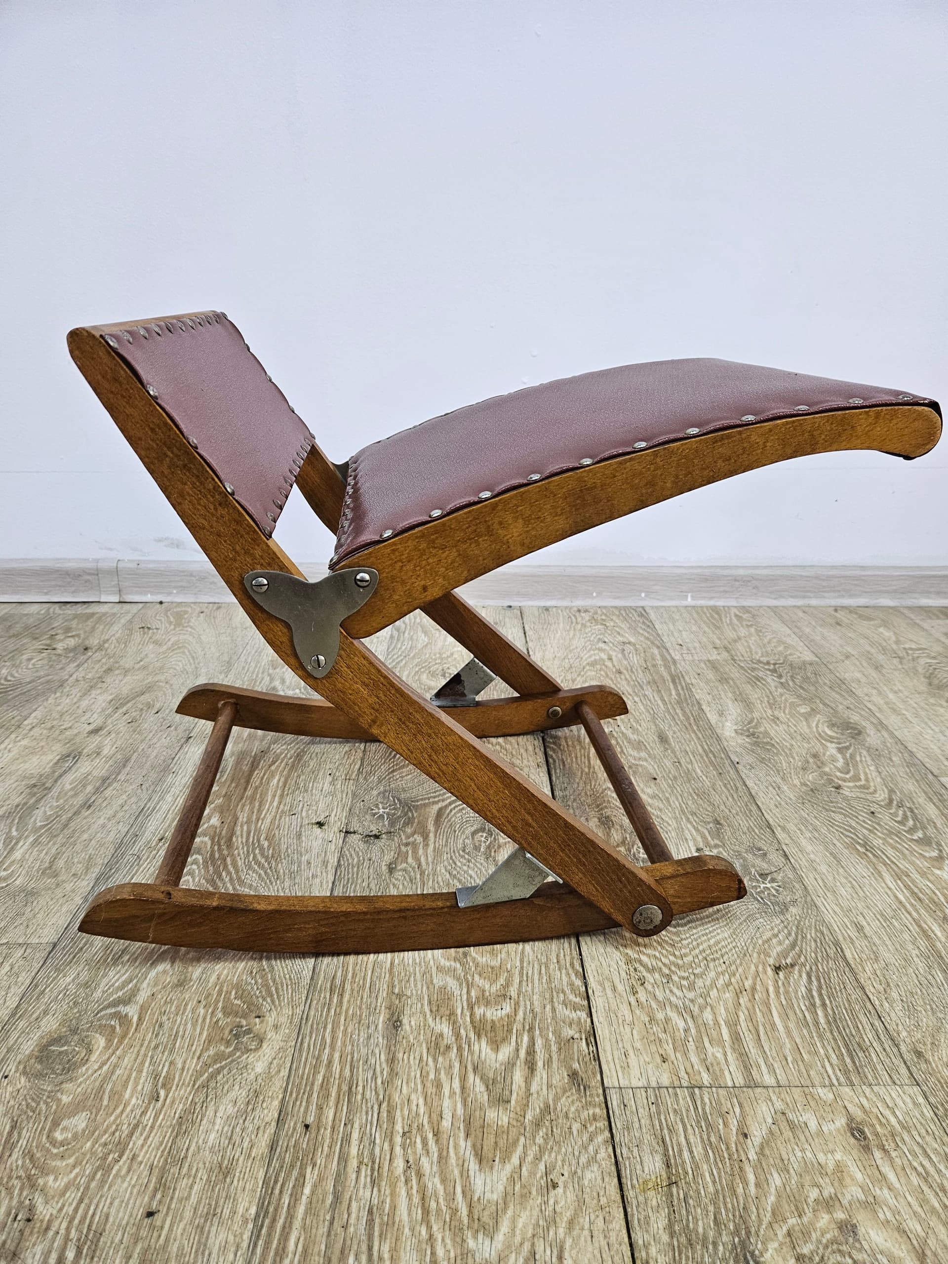 Folding footstool, brown, wood faux leather, Austria, 1970s - 363848