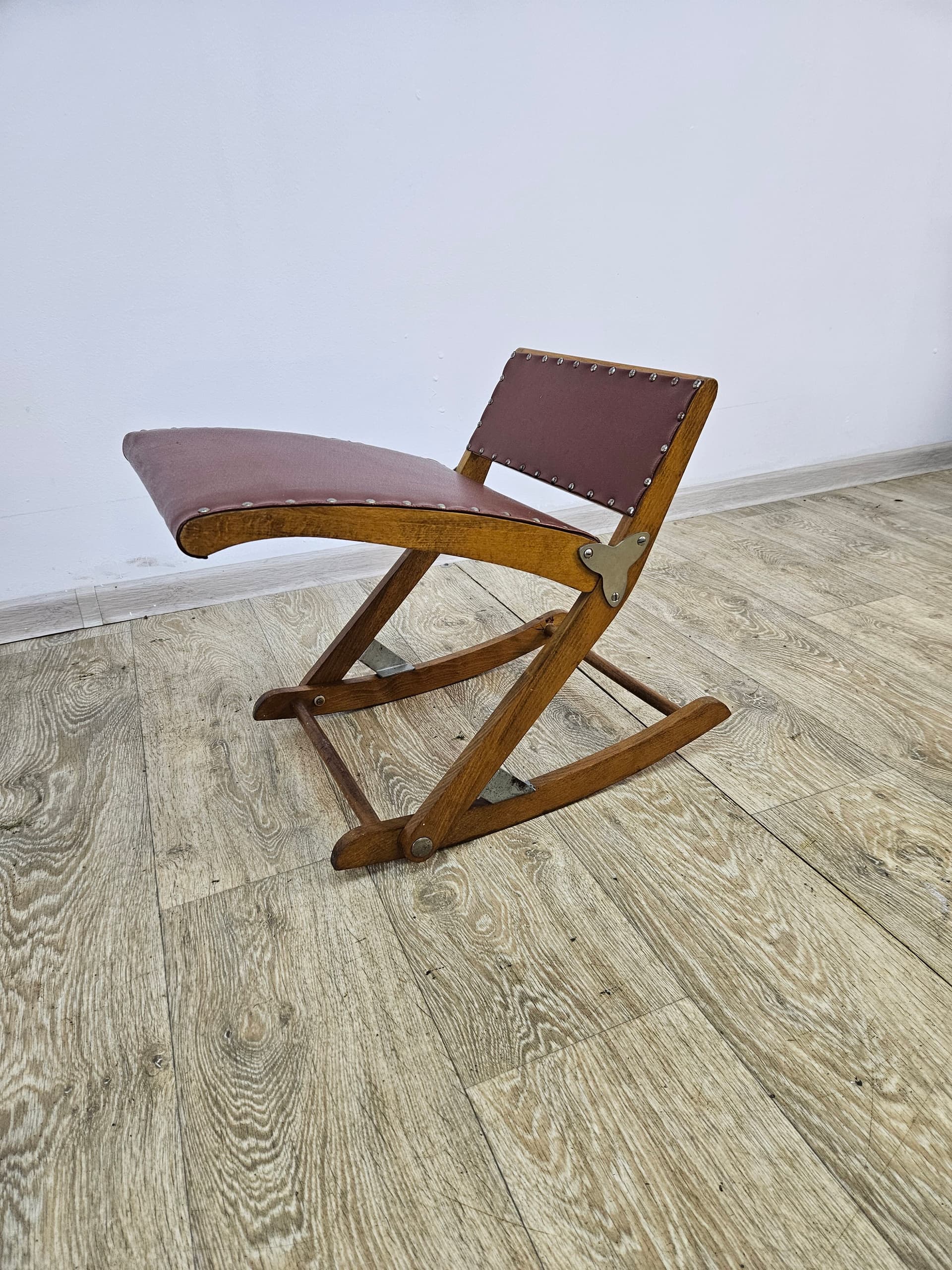 Folding footstool, brown, wood faux leather, Austria, 1970s - 363840
