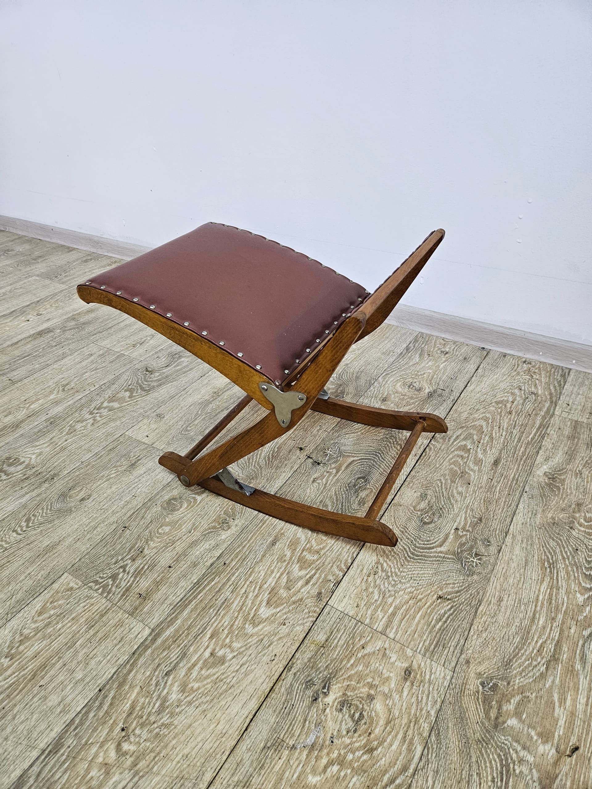Folding footstool, brown, wood faux leather, Austria, 1970s - 363842