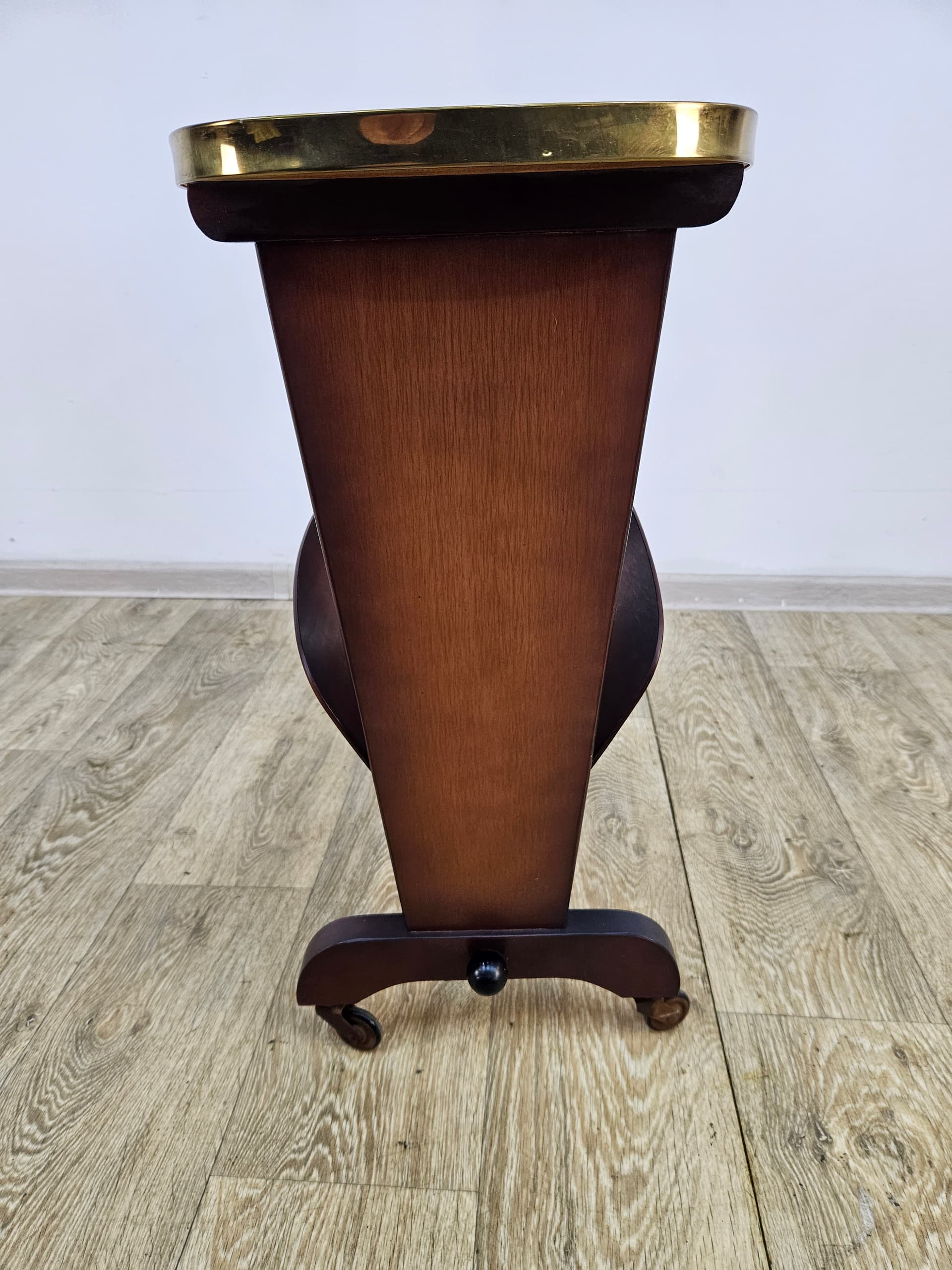 Side Table Rockabilly, brown plywood, black plastic, gold brass, Germany, 1960s. - 363863