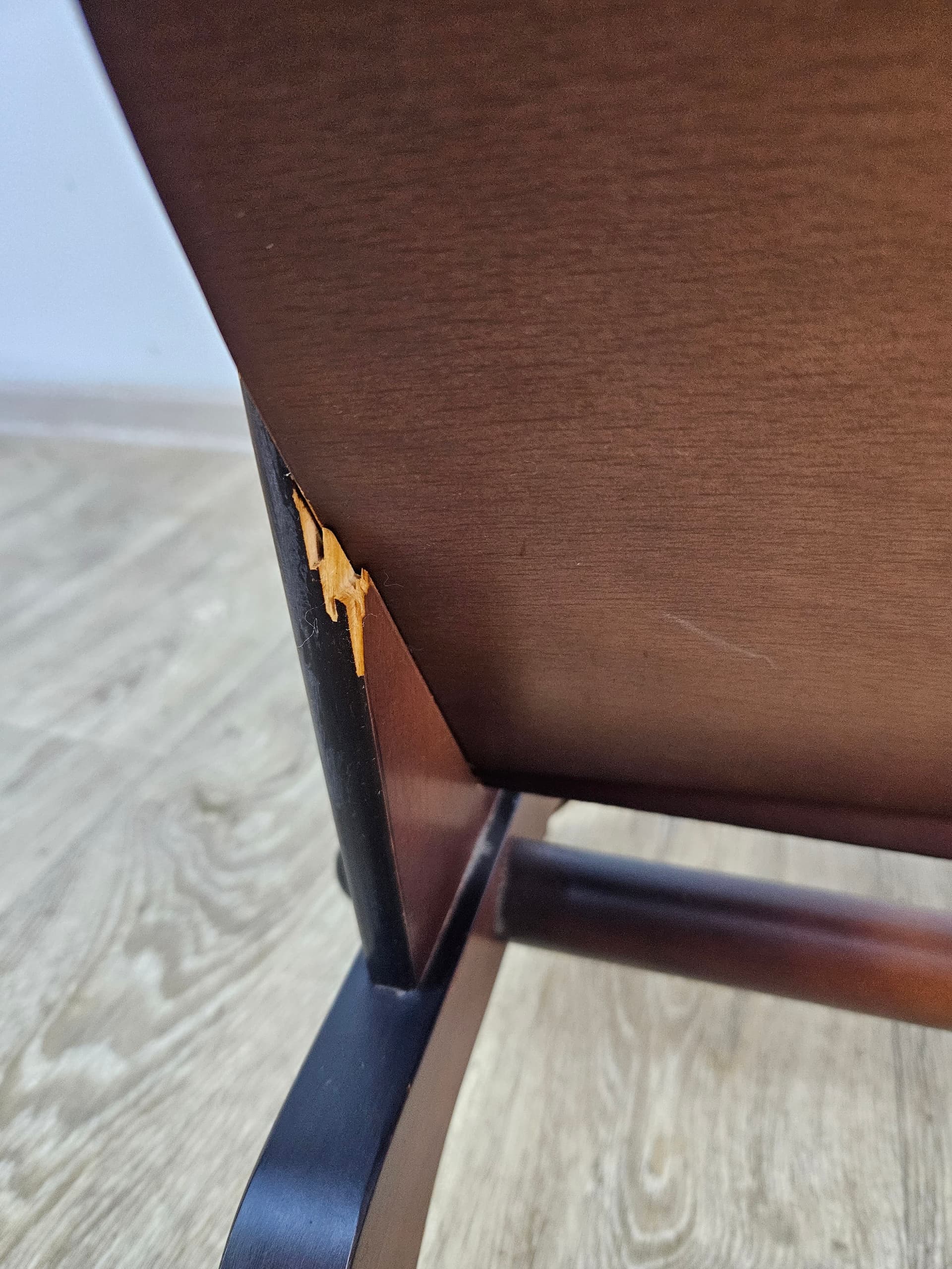 Side Table Rockabilly, brown plywood, black plastic, gold brass, Germany, 1960s. - 363870