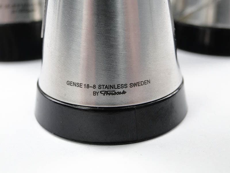 Set of Three Spice Containers, stainless steel silver, plastic black, by P. Forssell, Sweden, 2000s - 363877