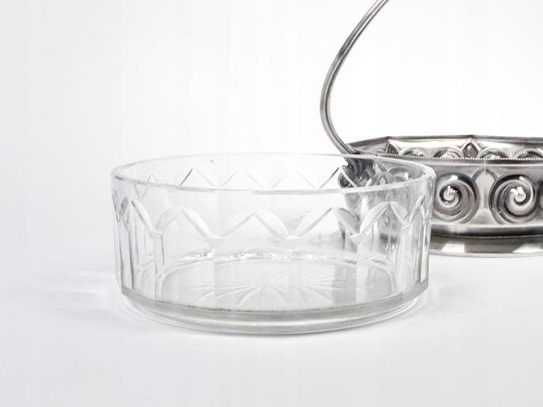 Art Nouveau Basket, matte silver, brass, glass, Poland, early 20th century - 363907