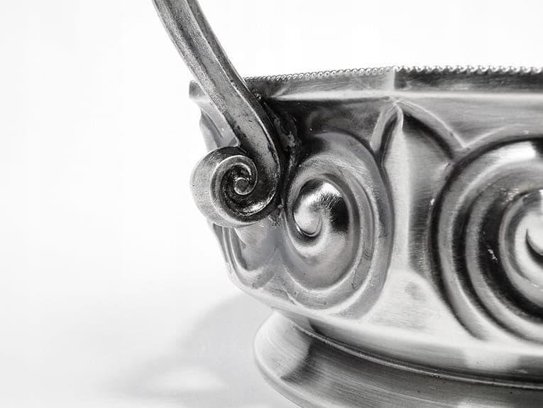 Art Nouveau Basket, matte silver, brass, glass, Poland, early 20th century - 363912