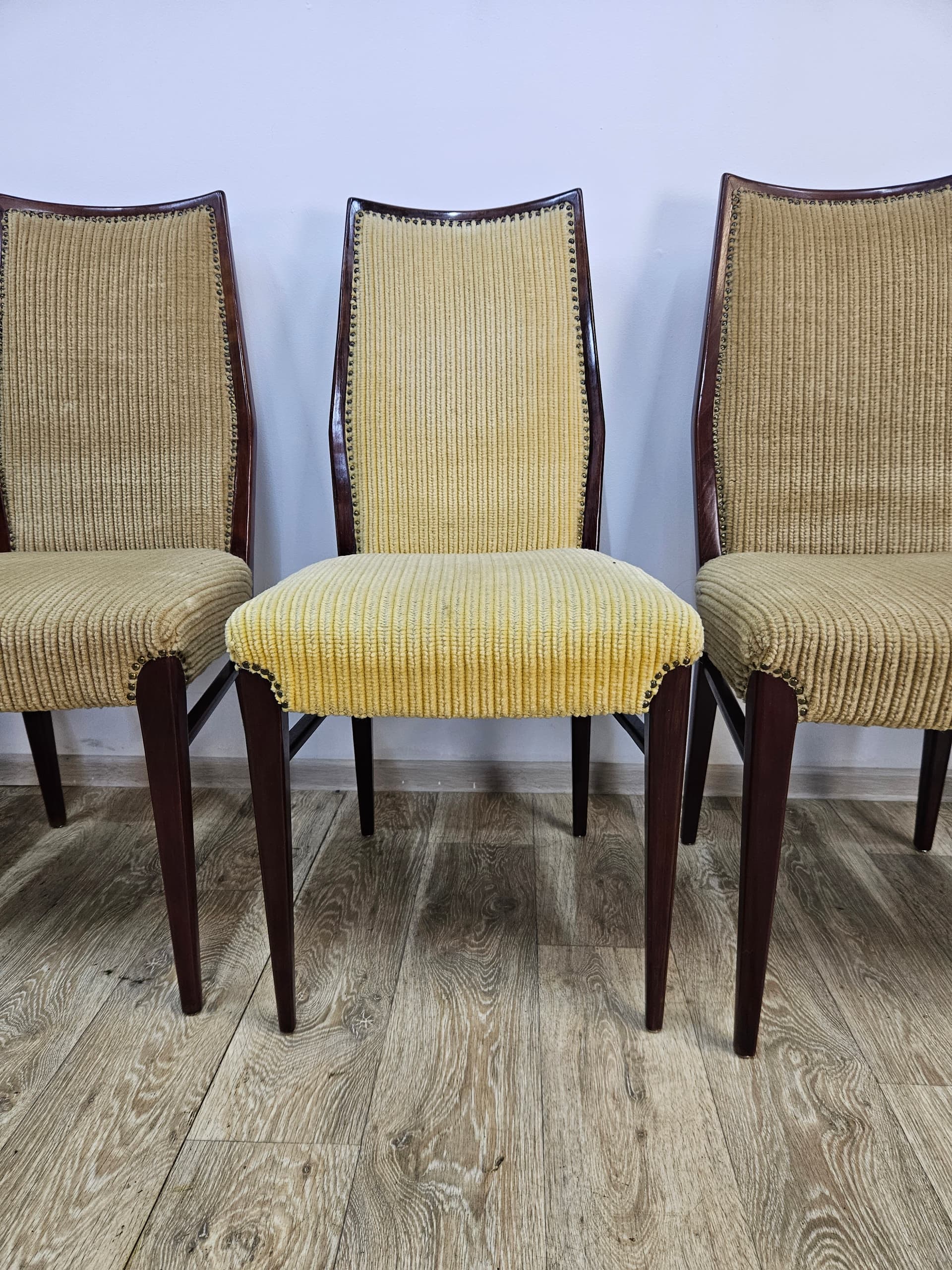 Set of twelve chairs, brown rosewood, beige fabric, Denmark, 1960s. - 364016