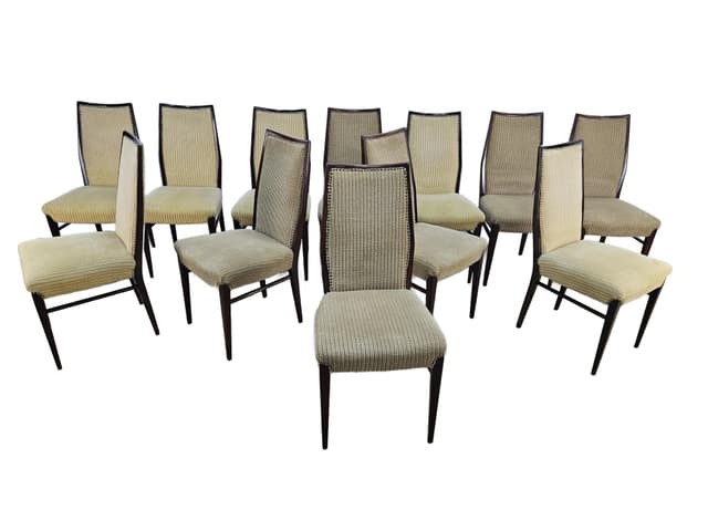 Set of twelve chairs, brown rosewood, beige fabric, Denmark, 1960s. - DIMENSION
