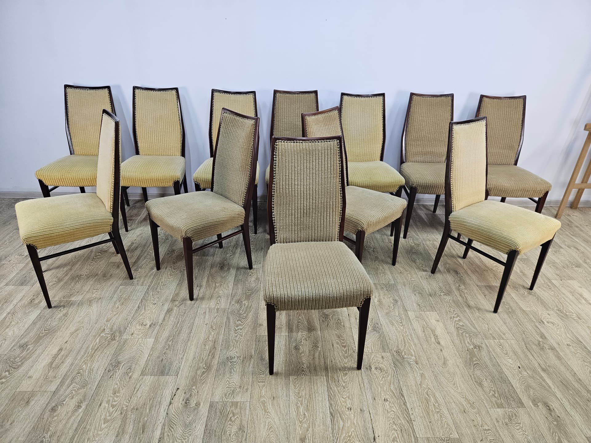 Set of twelve chairs, brown rosewood, beige fabric, Denmark, 1960s. - 364019