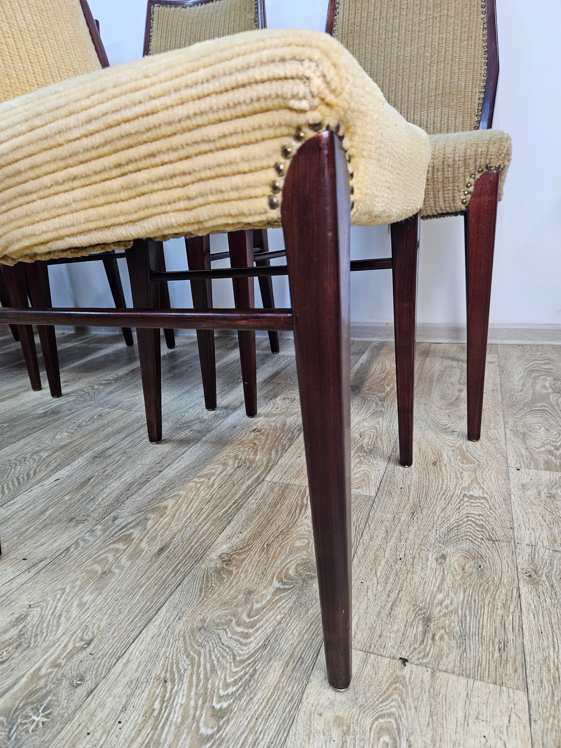 Set of twelve chairs, brown rosewood, beige fabric, Denmark, 1960s. - 364015