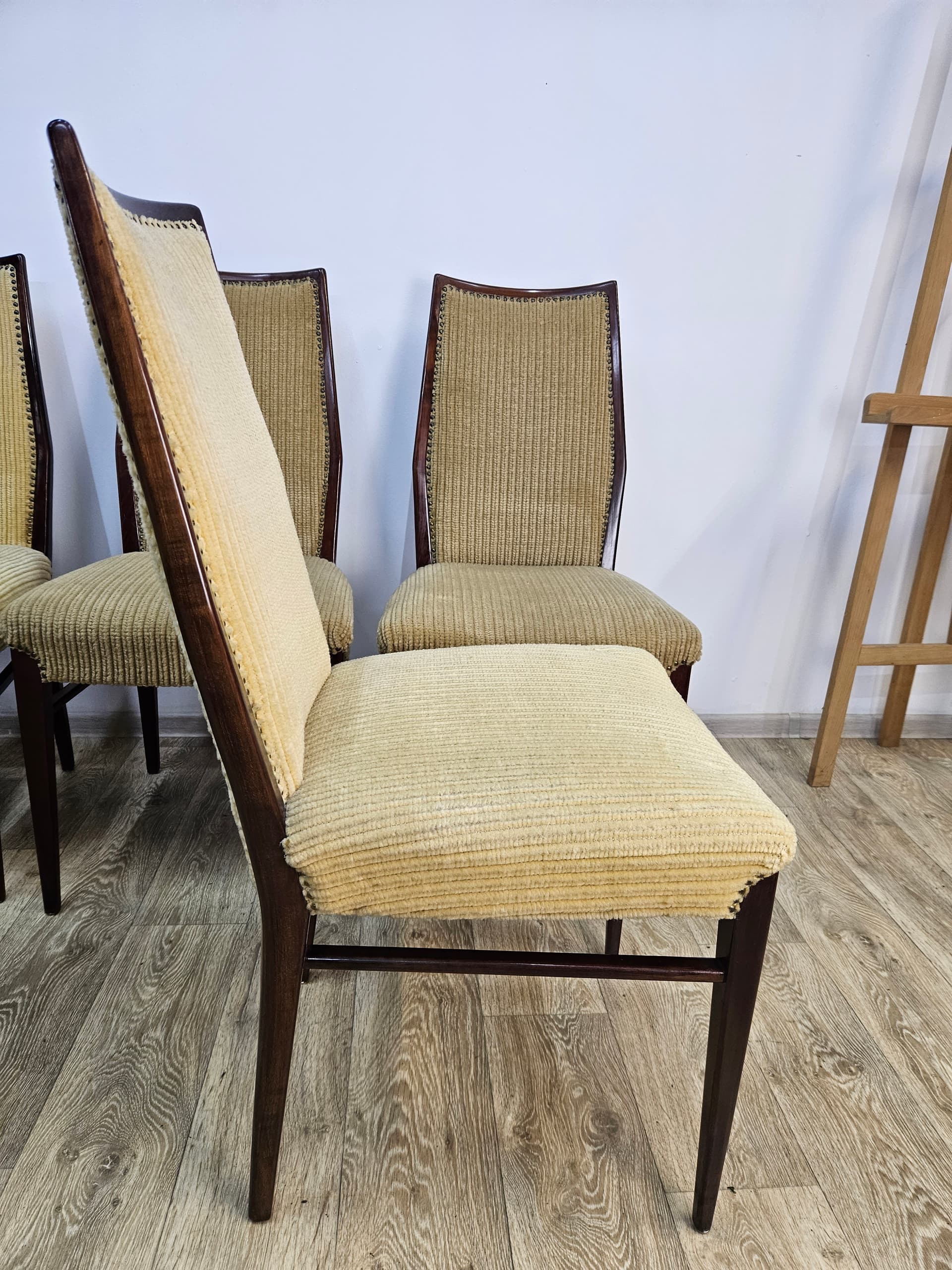 Set of twelve chairs, brown rosewood, beige fabric, Denmark, 1960s. - 364014