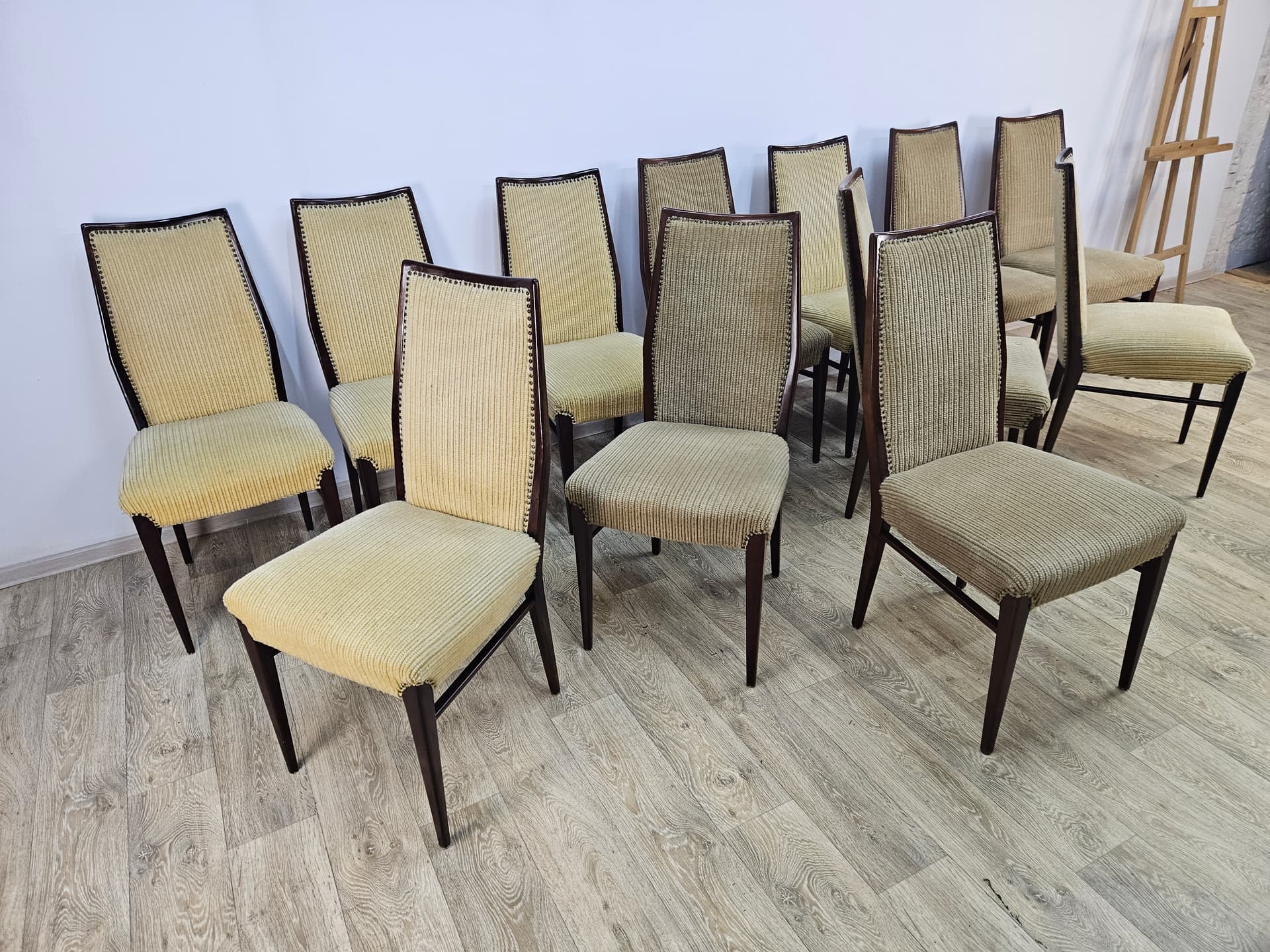 Set of twelve chairs, brown rosewood, beige fabric, Denmark, 1960s. - 364008